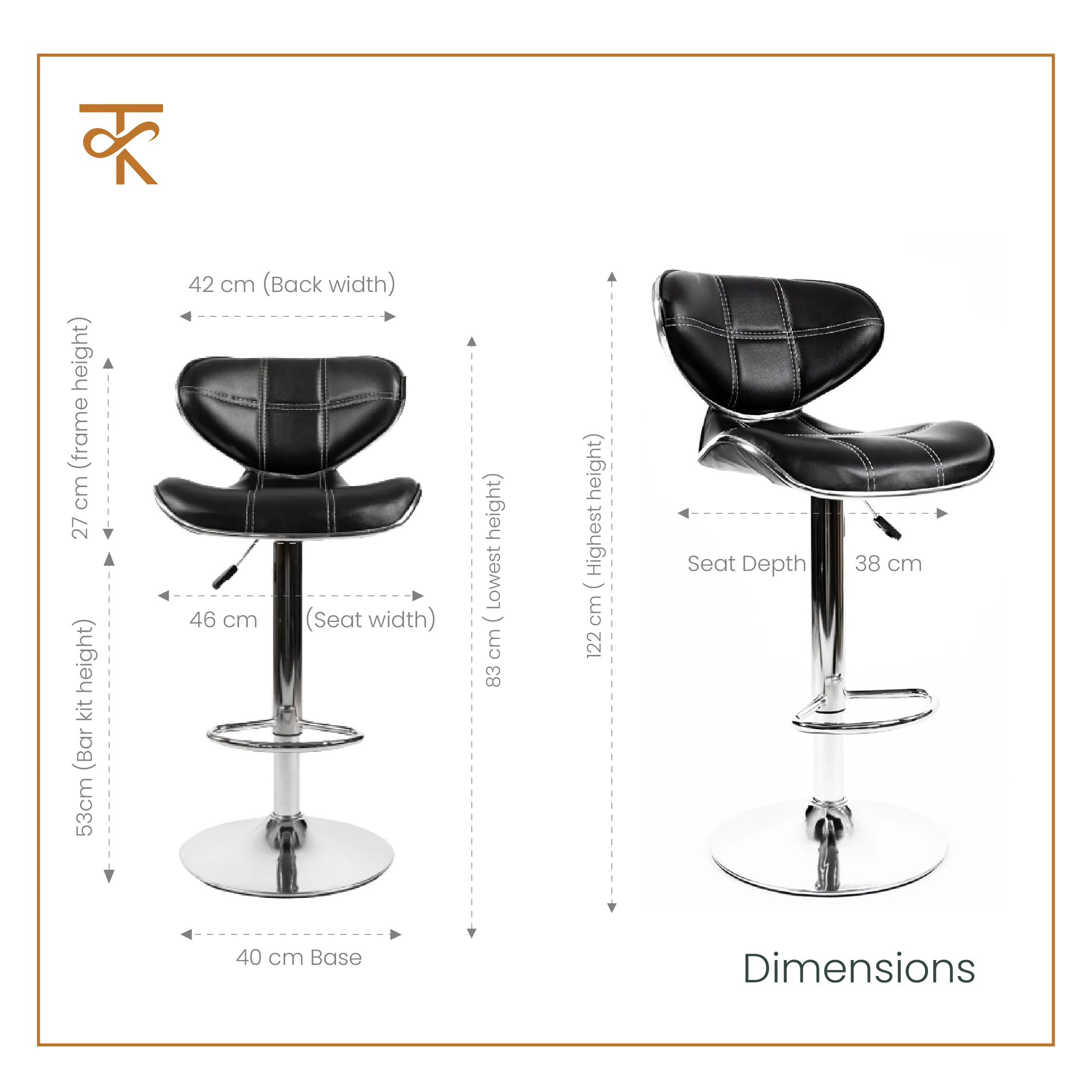 Apple Bar Chair - Stylish Revolving Bar Stool with 360° Swivel Seat & Footrest for Kitchen, Cafe, Bar Counter, 6-Month Warranty Black (Pack of 1) - Image 3