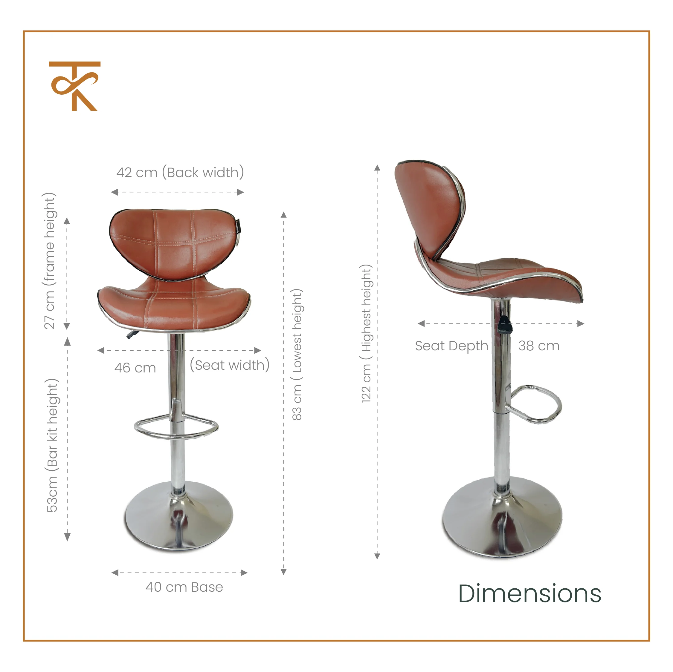 Apple Bar Chair - Stylish Revolving Bar Stool with 360° Swivel Seat & Footrest for Kitchen, Cafe, Bar Counter, 6-Month Warranty Brown (Pack of 1) - Image 3