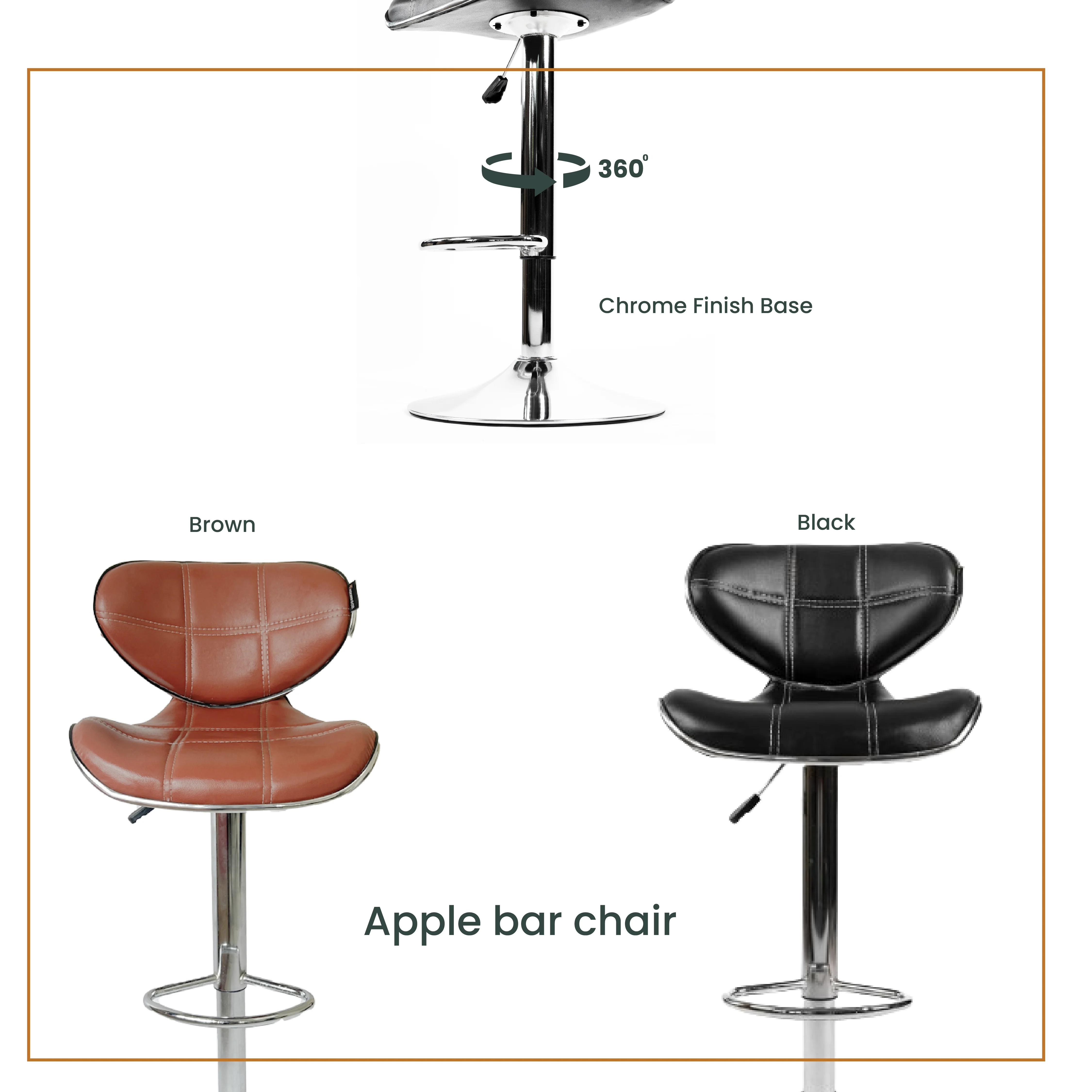 Apple Bar Chair - Stylish Revolving Bar Stool with 360° Swivel Seat & Footrest for Kitchen, Cafe, Bar Counter, 6-Month Warranty Brown (Pack of 1) - Image 5