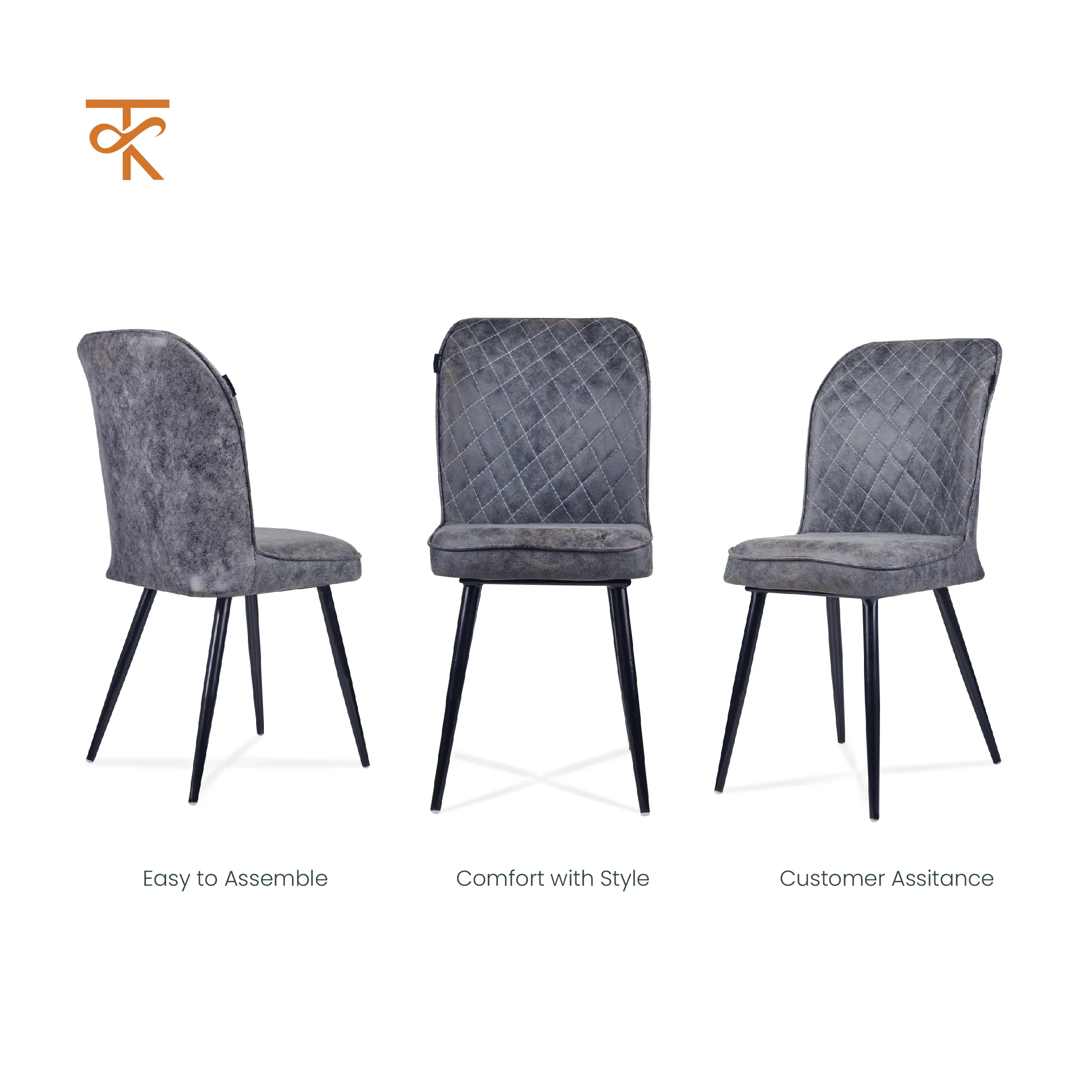 Barfi Chair - Modern Velvet Accent Chair for Living Room, Bedroom & Dining with Heavy-Duty Rose Gold Legs ,6 Months Warranty , Grey (Pack of 1) - Image 5