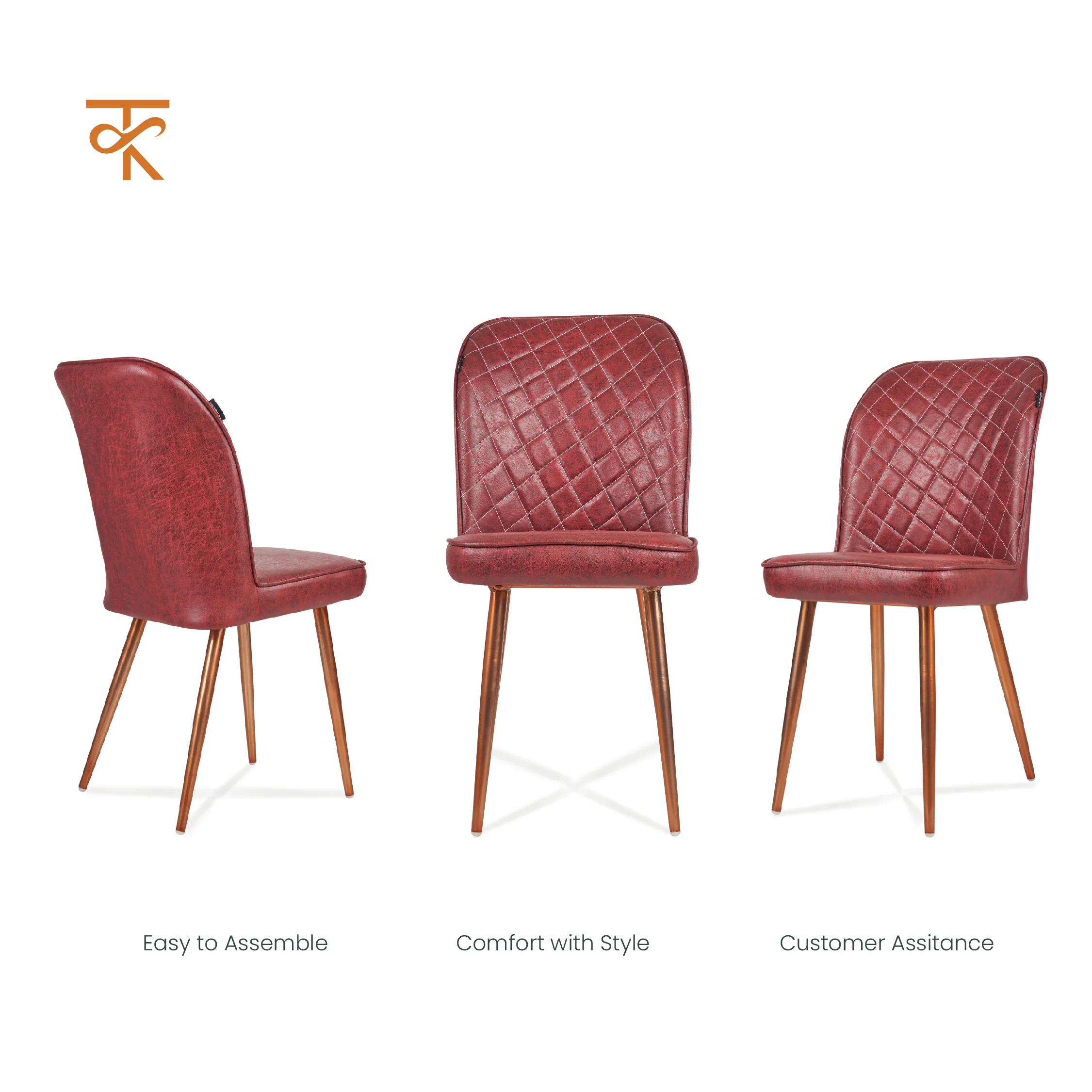 Barfi Chair - Modern Velvet Accent Chair for Living Room, Bedroom & Dining with Heavy-Duty Rose Gold Legs , 6 Months Warranty, Maroon (Pack of 1) - Image 5