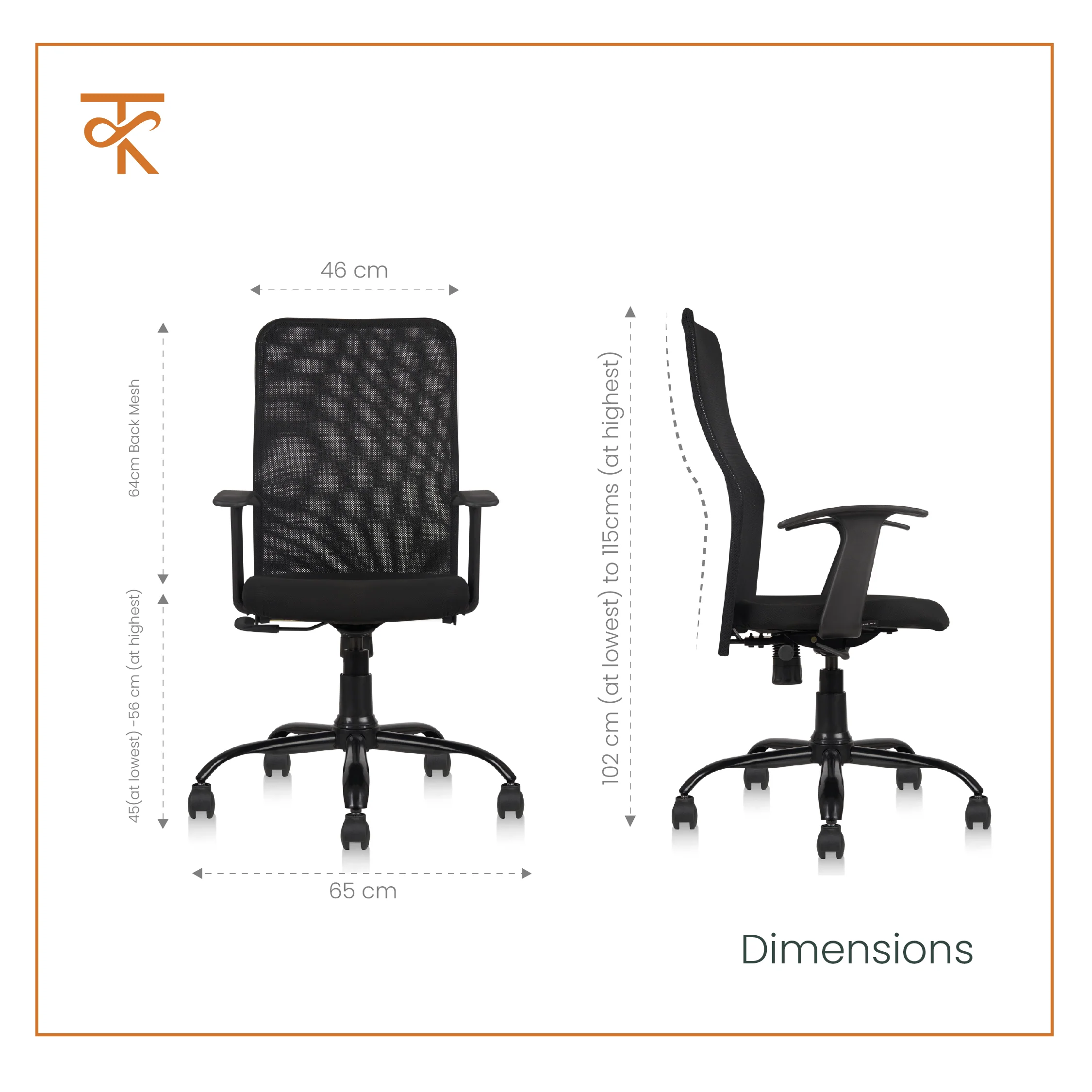 Comforto High Back Mesh Office Chair -Ergonomic Design, Adjustable Height & Tilt, 6 Month Warranty (Black) - Image 3