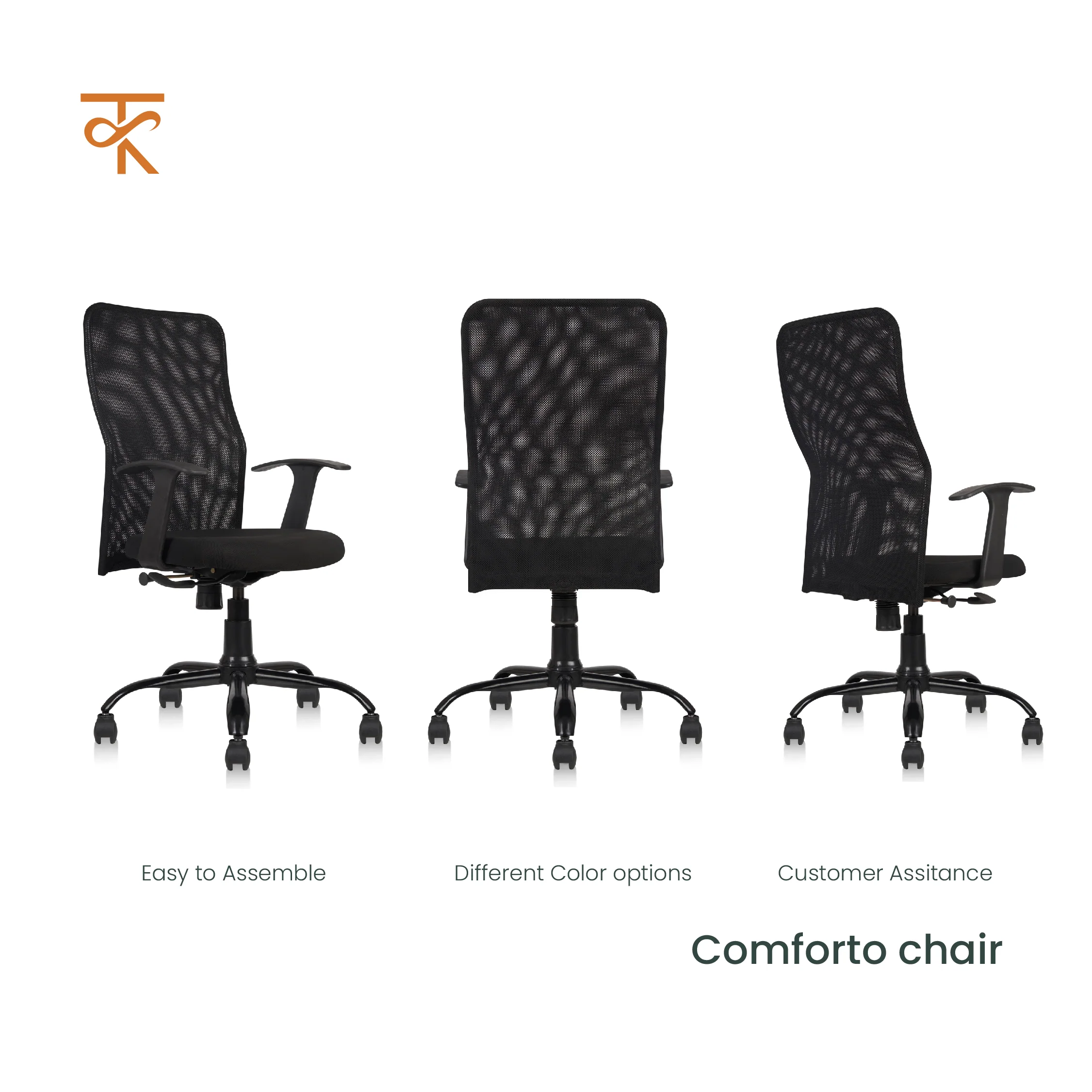 Comforto High Back Mesh Office Chair -Ergonomic Design, Adjustable Height & Tilt, 6 Month Warranty (Black) - Image 5