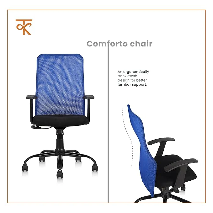 Comforto High Back Mesh Office Chair -Ergonomic Design, Adjustable Height & Tilt, 6 Month Warranty (Blue) - Image 3