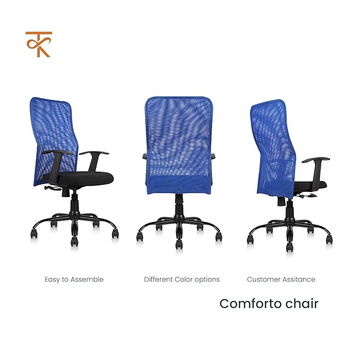 Comforto High Back Mesh Office Chair -Ergonomic Design, Adjustable Height & Tilt, 6 Month Warranty (Blue) - Image 5