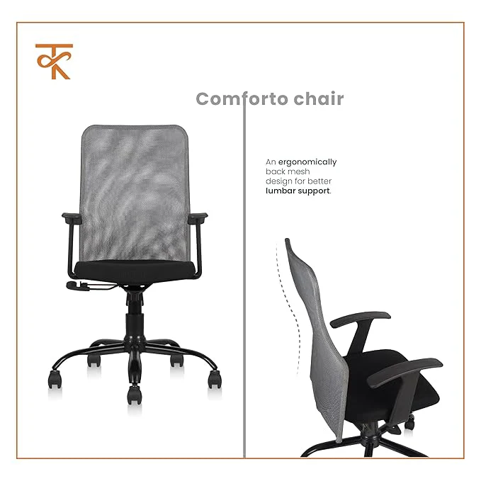 Comforto High Back Mesh Office Chair -Ergonomic Design, Adjustable Height & Tilt, 6 Month Warranty (Grey) - Image 3