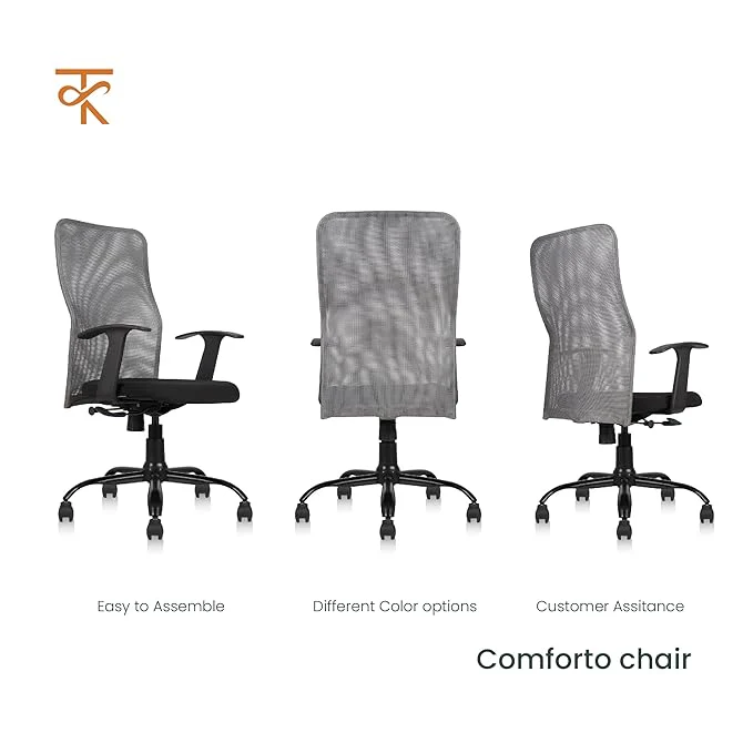 Comforto High Back Mesh Office Chair -Ergonomic Design, Adjustable Height & Tilt, 6 Month Warranty (Grey) - Image 5