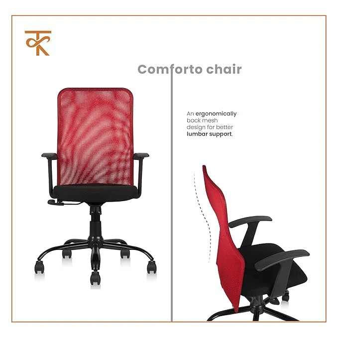 Comforto High Back Mesh Office Chair -Ergonomic Design, Adjustable Height & Tilt, 6 Month Warranty (Red) - Image 3