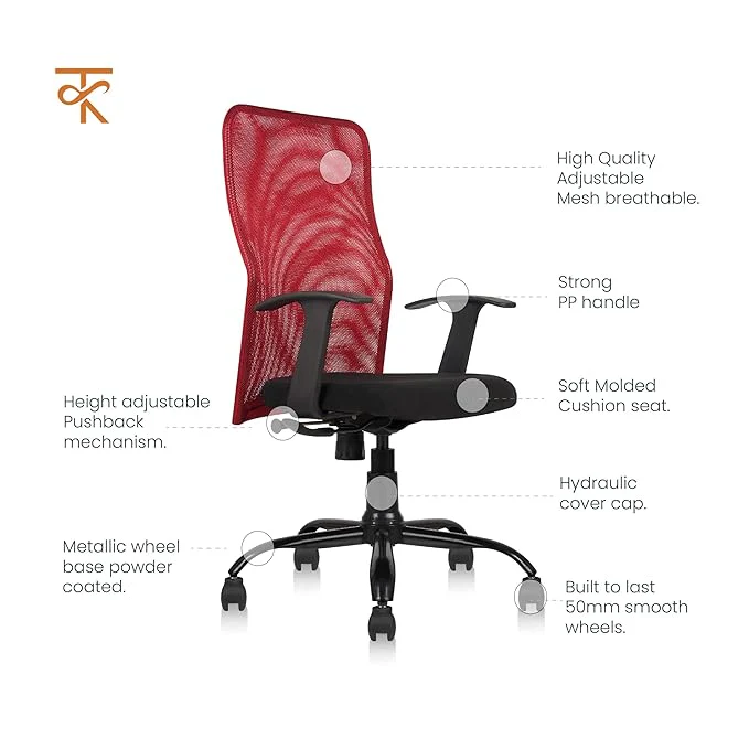 Comforto High Back Mesh Office Chair -Ergonomic Design, Adjustable Height & Tilt, 6 Month Warranty (Red) - Image 4