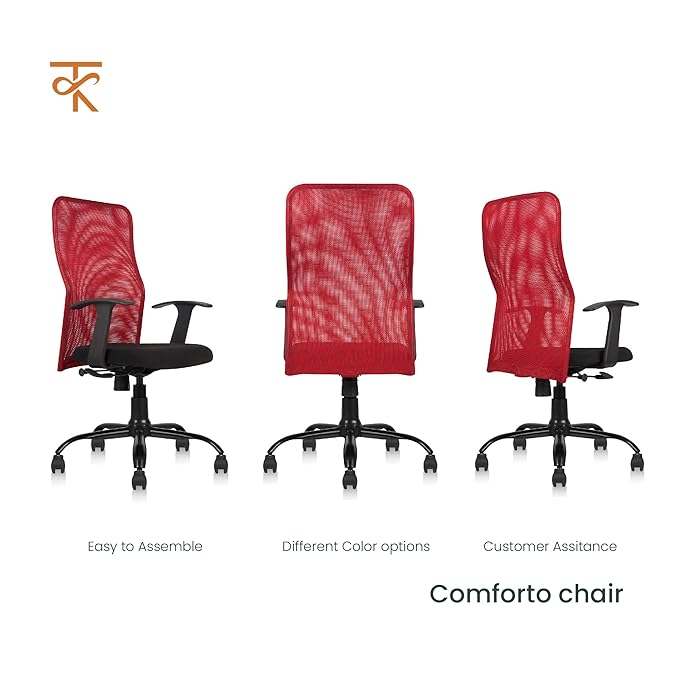 Comforto High Back Mesh Office Chair -Ergonomic Design, Adjustable Height & Tilt, 6 Month Warranty (Red) - Image 5