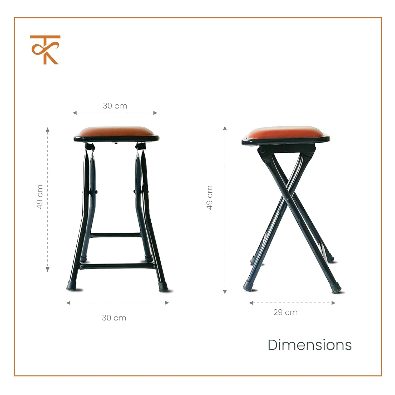 Dumroo Folding Stool with Brown Cushioned Seat, Heavy-Duty Black Metal Legs, Collapsible Stool for Office, Dorm, Game Room - 6 Months Warranty (Pack of 2) - Image 3