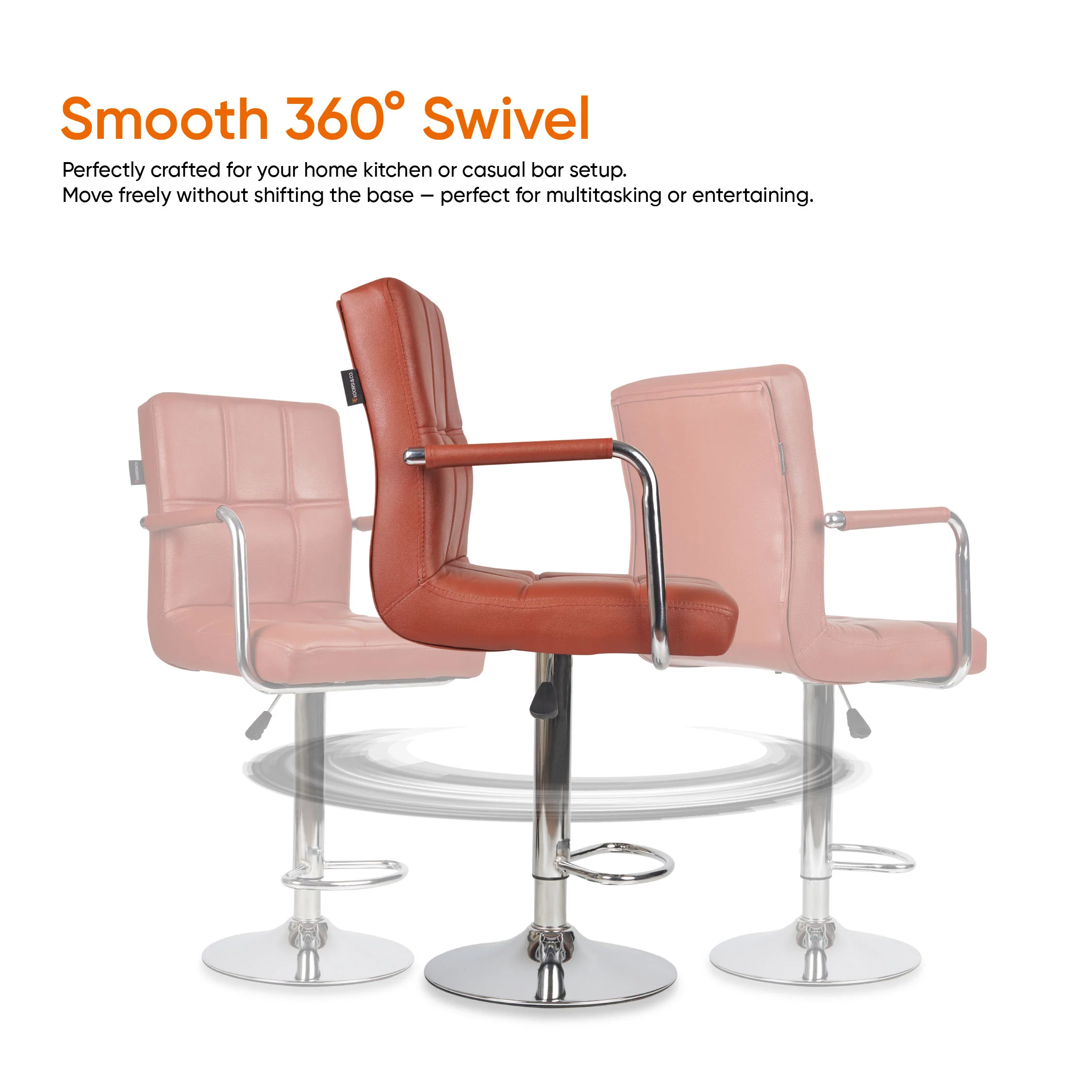 Fluffy Bar Chair - Modern Adjustable Height Barstool with 360° Swivel Seat & Footrest - For Home Kitchen, 6-Month Warranty - Brown (Pack of 1) - Image 5