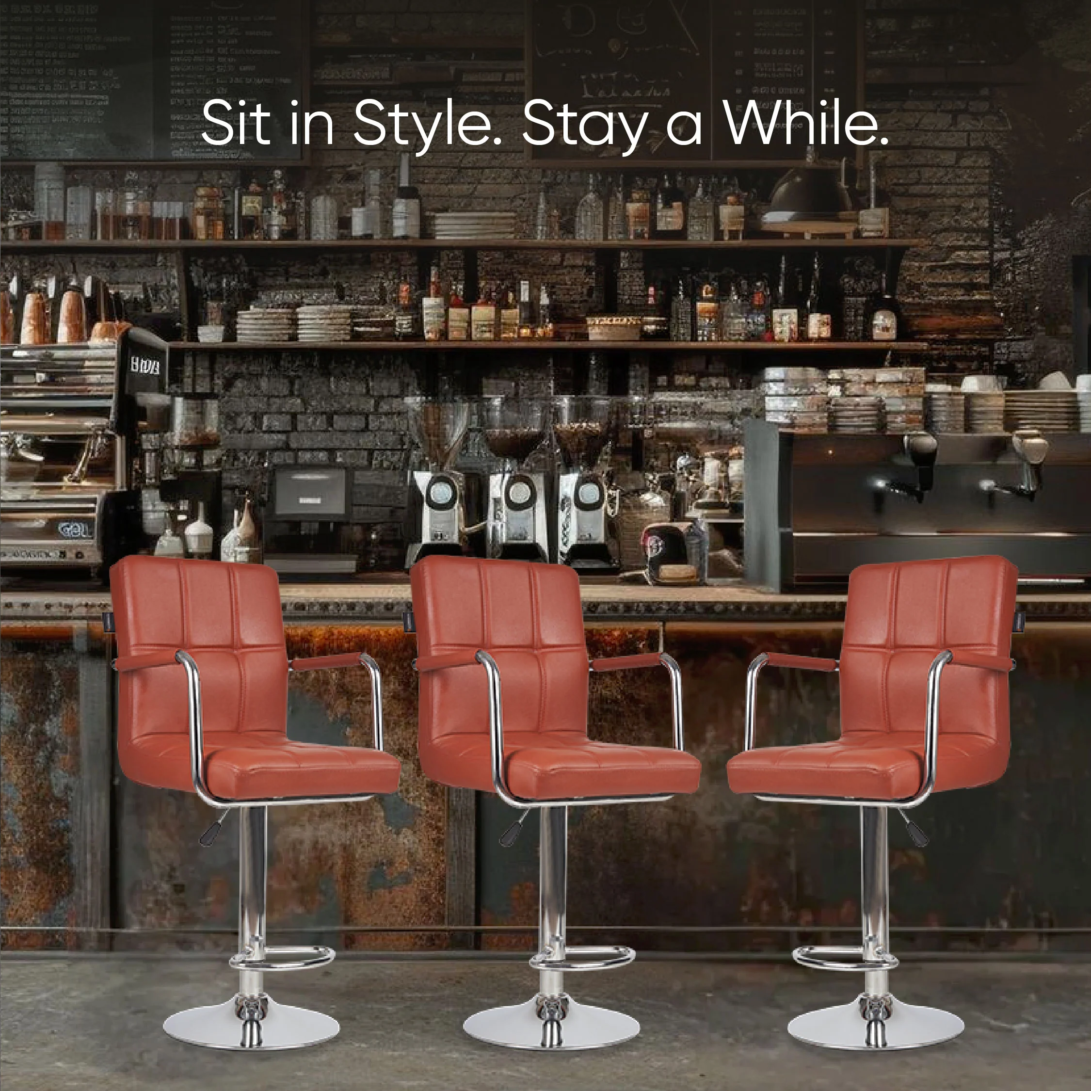 Fluffy Bar Chair - Modern Adjustable Height Barstool with 360° Swivel Seat & Footrest - For Home Kitchen, 6-Month Warranty - Brown (Pack of 1) - Image 6