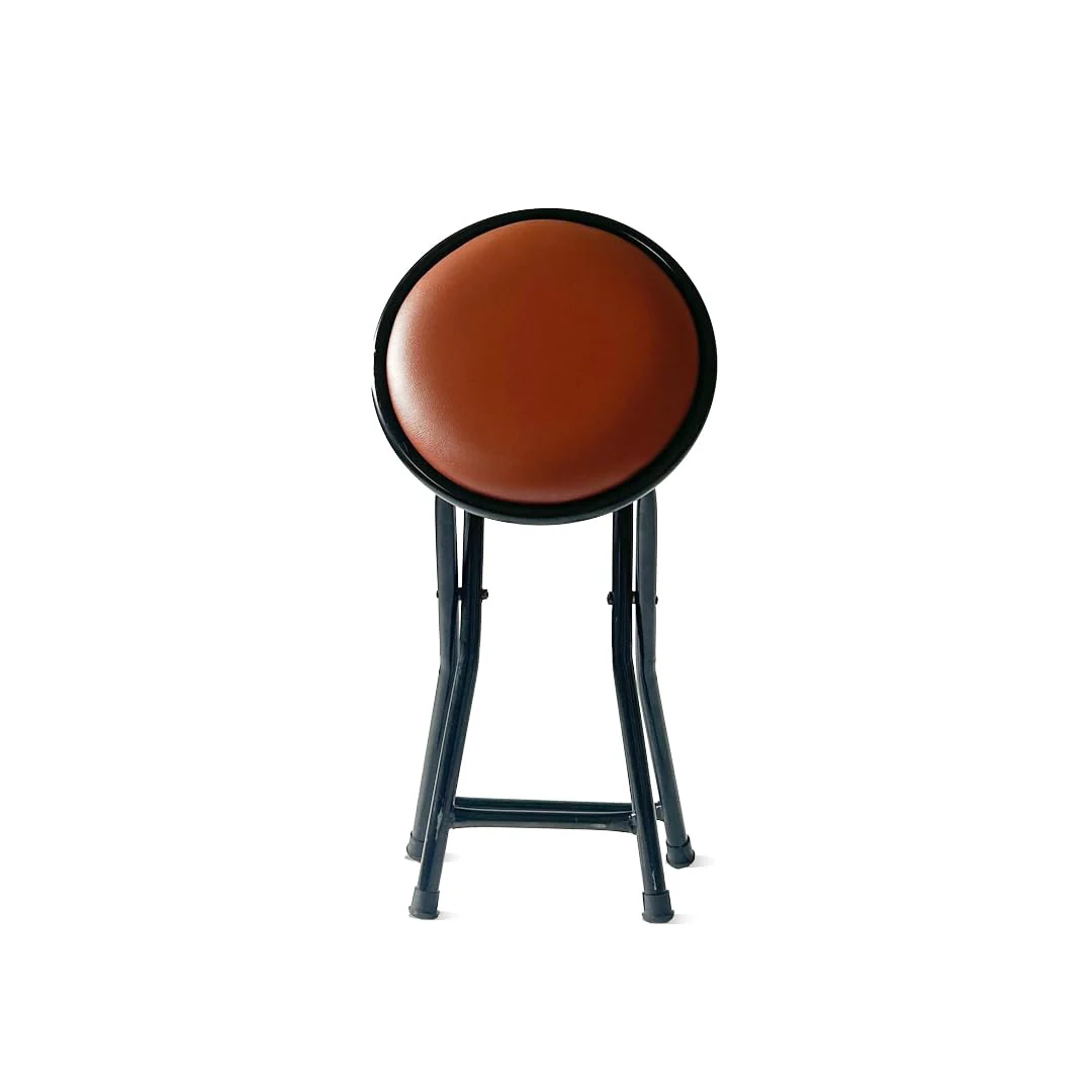 Round Folding Stool with Brown Cushioned Seat, Heavy-Duty Black Metal Legs, Collapsible Stool for Office, Dorm, Game Room - 6 Months Warranty (Pack of 1) - Image 4