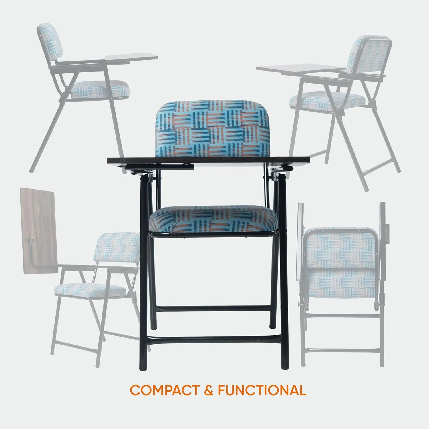 Folding Study Chair with Writing Pad & Cushion , with Heavy Duty Metal Ergonomic, Compact Reading Chair for Students & Adults , 6-Month Warranty (Blue) - Image 4