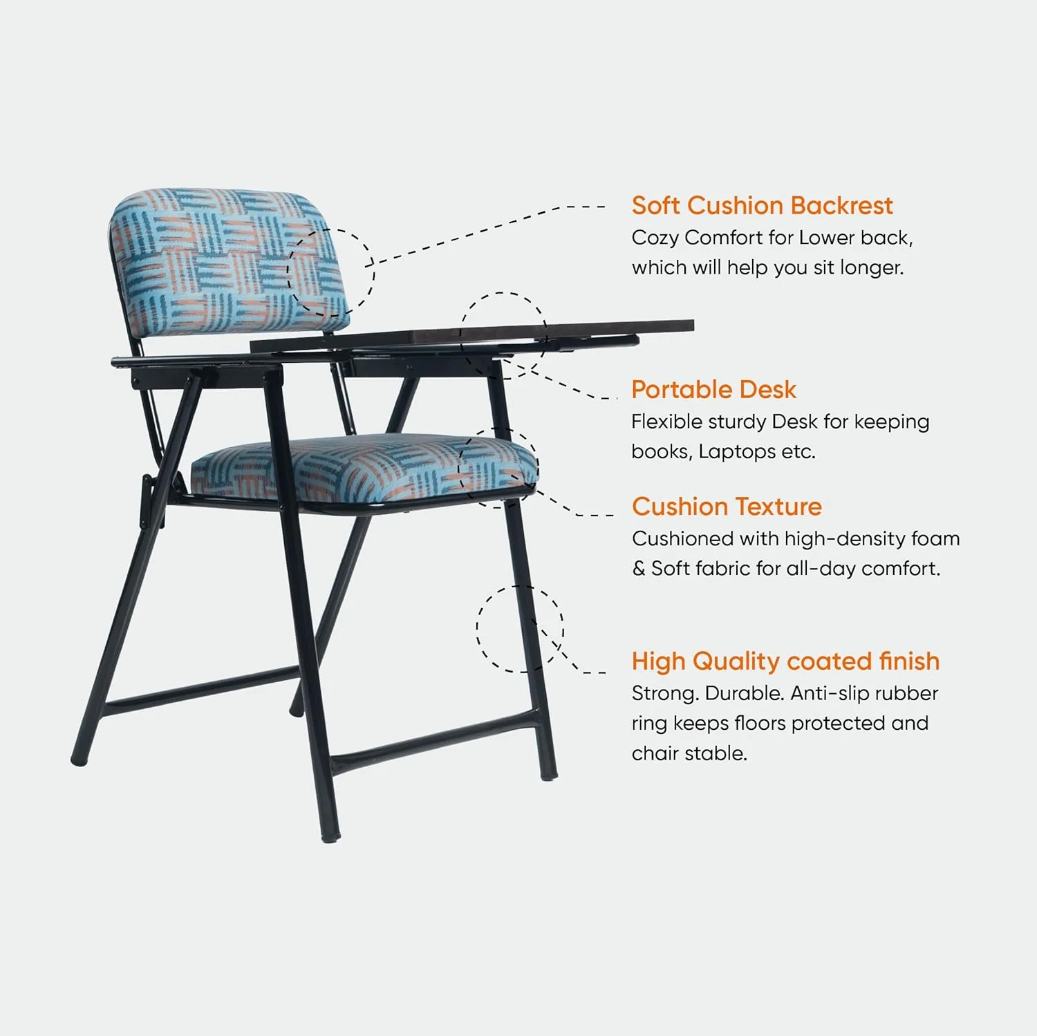 Folding Study Chair with Writing Pad & Cushion , with Heavy Duty Metal Ergonomic, Compact Reading Chair for Students & Adults , 6-Month Warranty (Blue) - Image 5