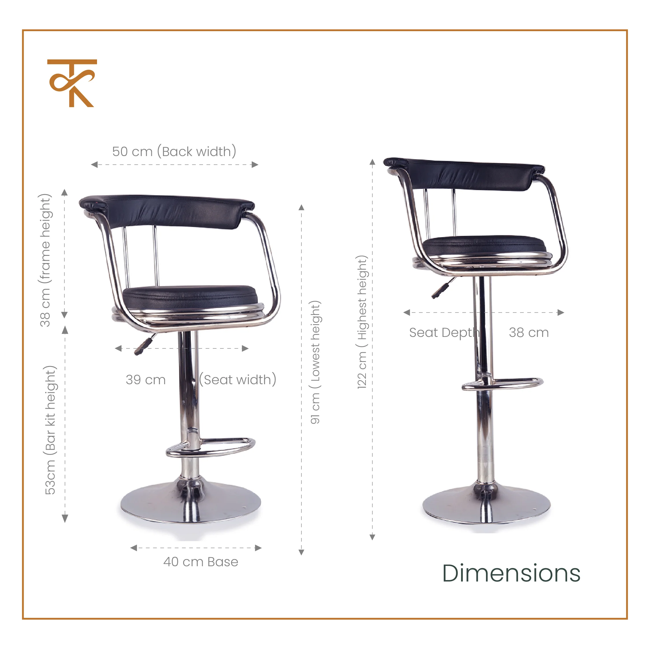 KBC Bar Chair – Adjustable High Barstool with 360° Swivel, Leatherette Upholstery & Chrome Base – For Kitchen, Pubs, Office – 6 Months Warranty-Black (Pack of 1) - Image 3