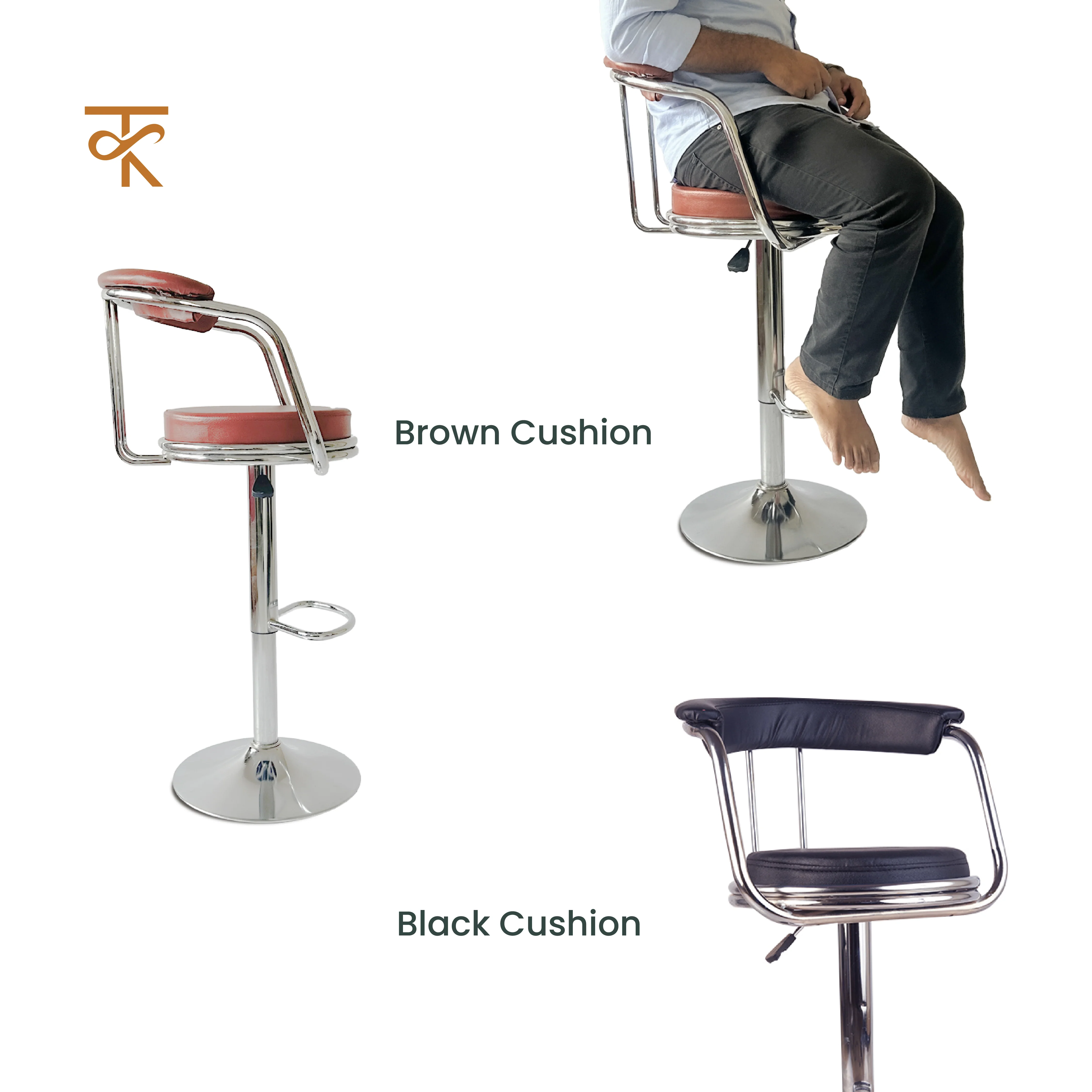 KBC Bar Chair – Adjustable High Barstool with 360° Swivel, Leatherette Upholstery & Chrome Base – For Kitchen, Pubs, Office – 6 Months Warranty Brown (Pack of 2) - Image 5