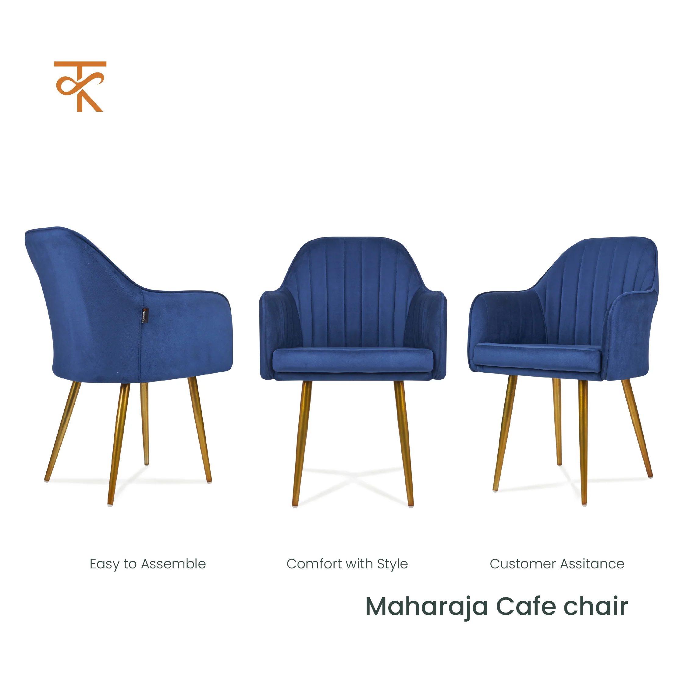 Neelam Velvet Accent Chair - Heavy Duty Rose Gold Metal Legs, Cushioned Dining Chair for Home & Restaurant, 6 Months Warranty (Pack of 1) - Image 4