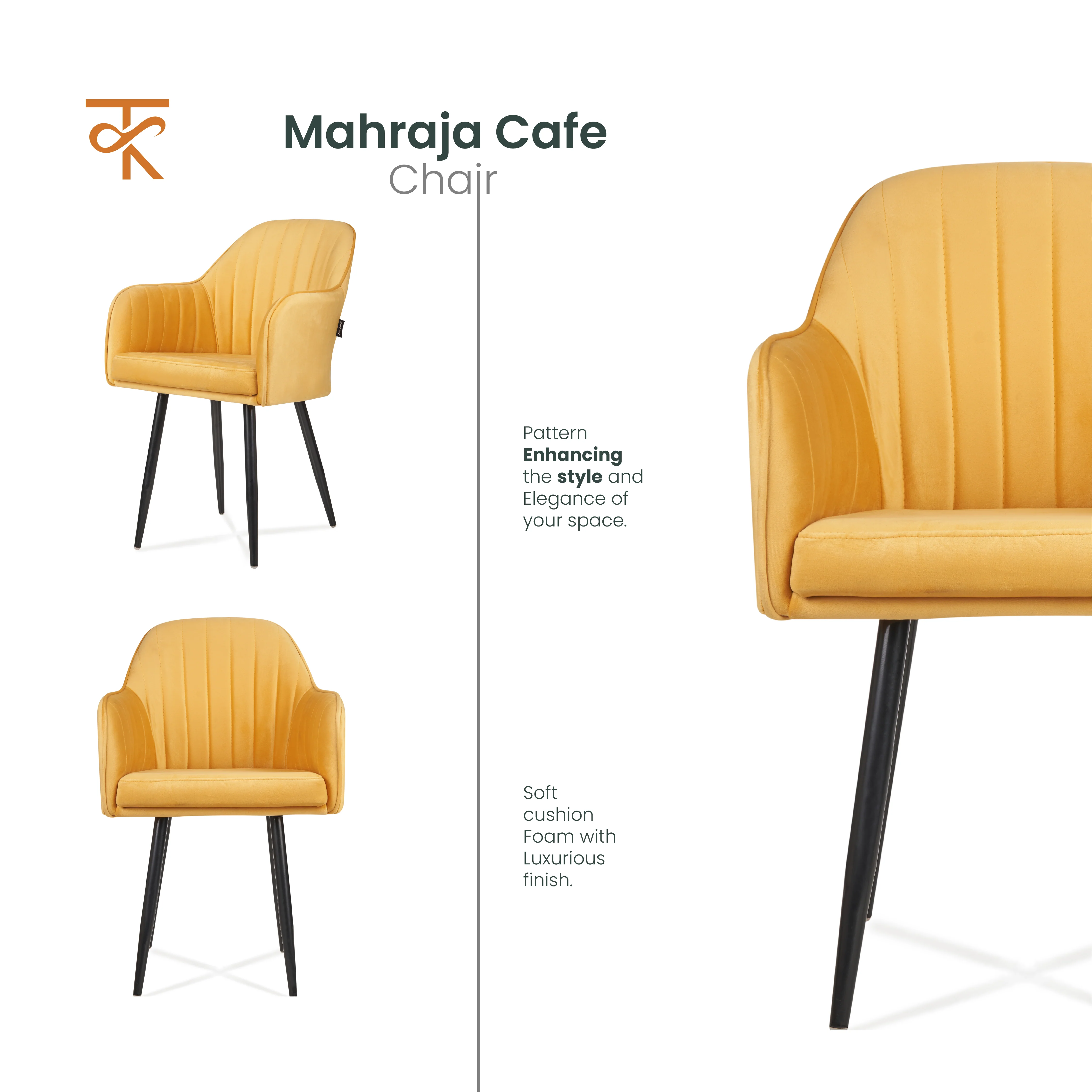 Maharaja Chair -Cushioned Seat & Heavy-Duty Black Metal Legs, Ideal for Dining, Podcast, Home & Restaurant, 6 Months Warranty (Pack of 1) - Image 4