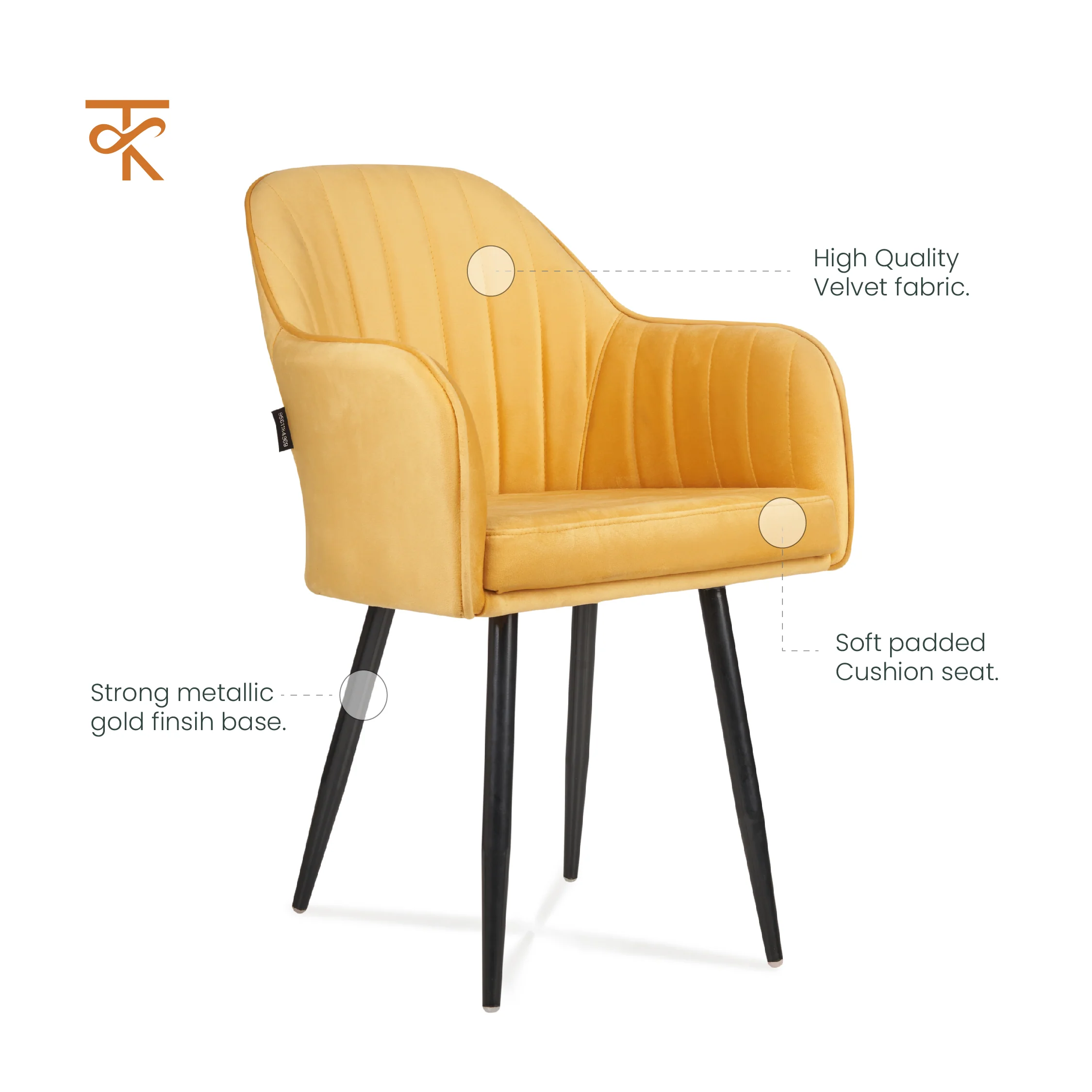 Maharaja Chair -Cushioned Seat & Heavy-Duty Black Metal Legs, Ideal for Dining, Podcast, Home & Restaurant, 6 Months Warranty (Pack of 1) - Image 5