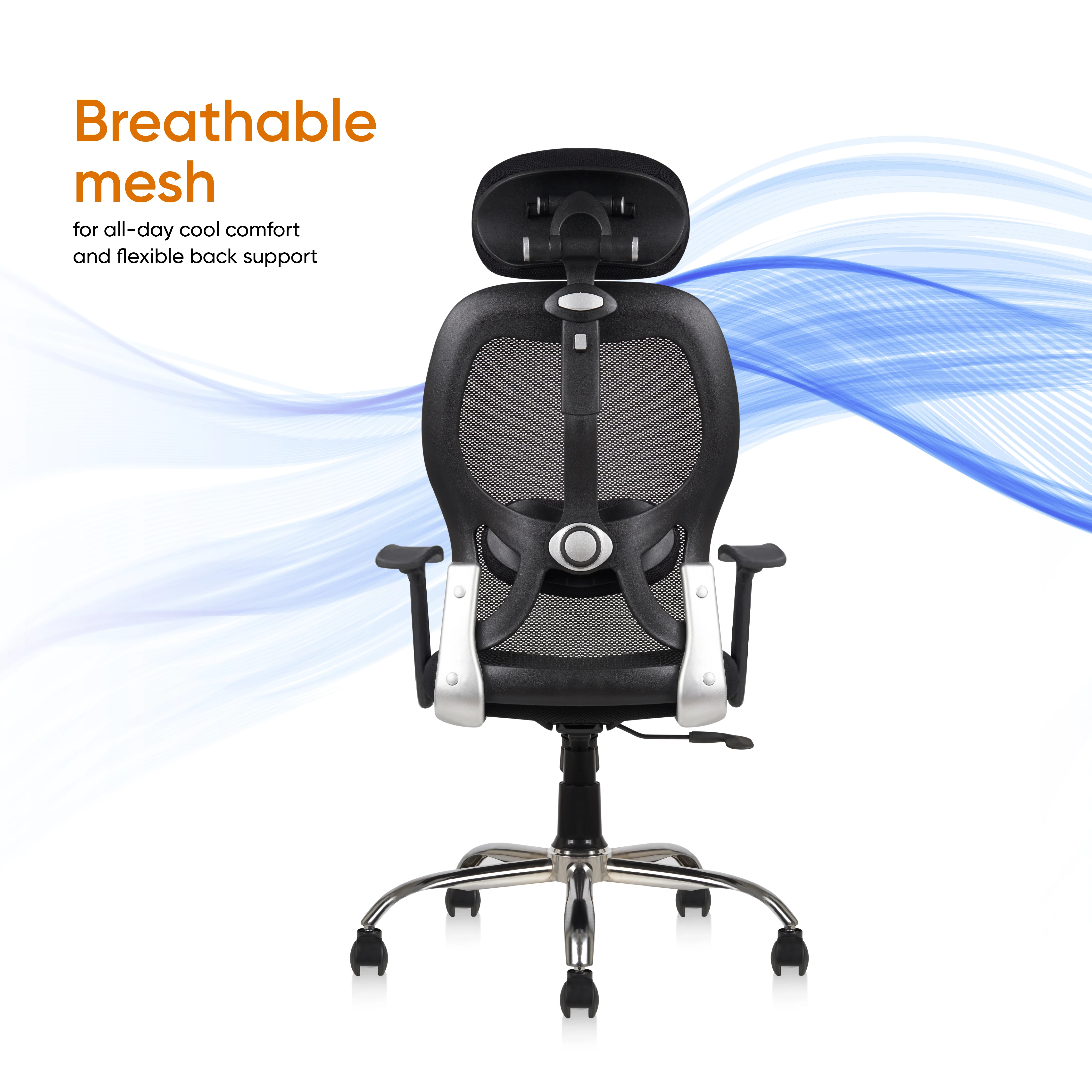 Matrix High Back Ergonomic Office Chair - Adjustable Lumbar Support & Headrest, Fixed Armrest, Breathable Mesh, 360° Swivel, Height/Tilt Adjustment (Black) - Image 4