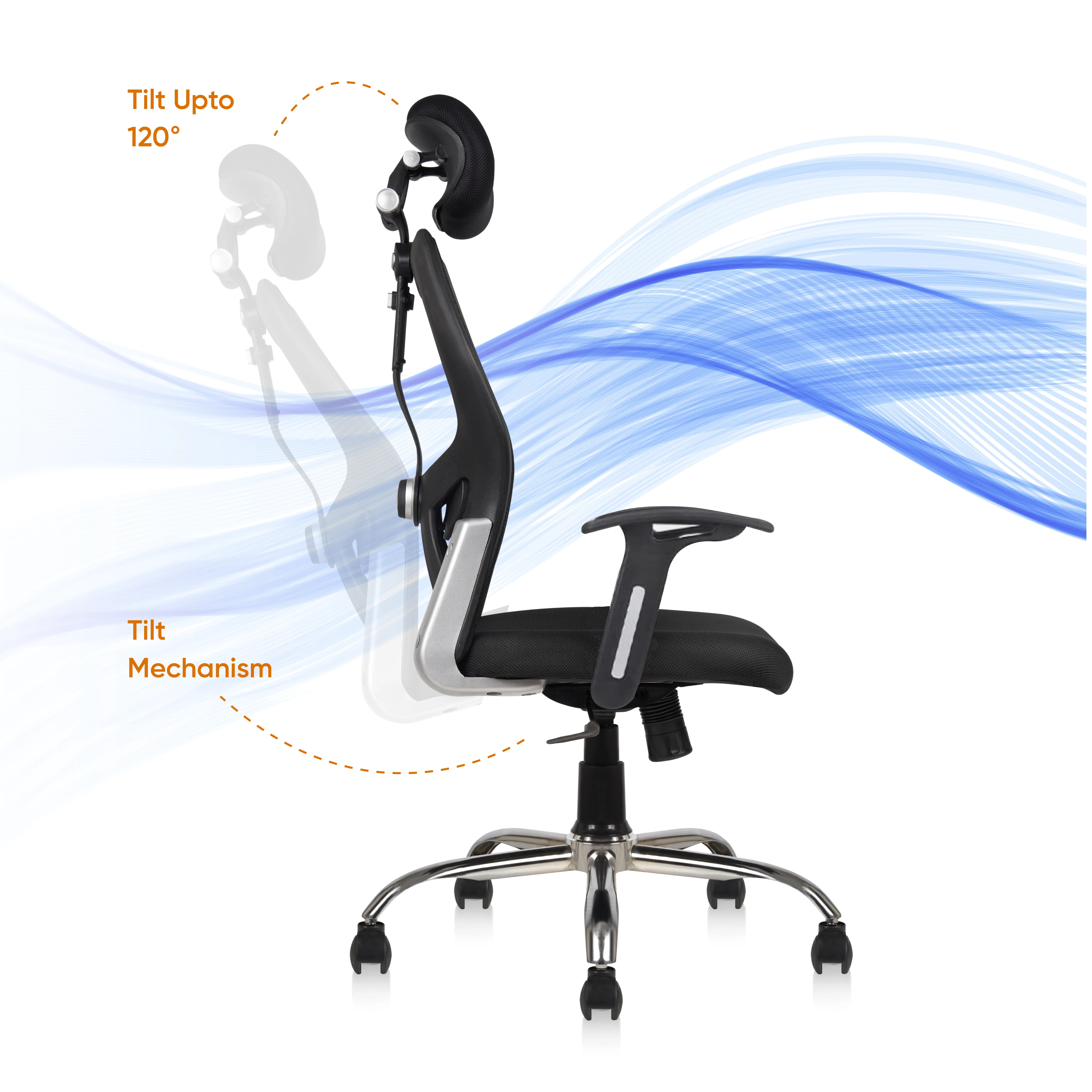 Matrix High Back Ergonomic Office Chair - Adjustable Lumbar Support & Headrest, Fixed Armrest, Breathable Mesh, 360° Swivel, Height/Tilt Adjustment (Black) - Image 5