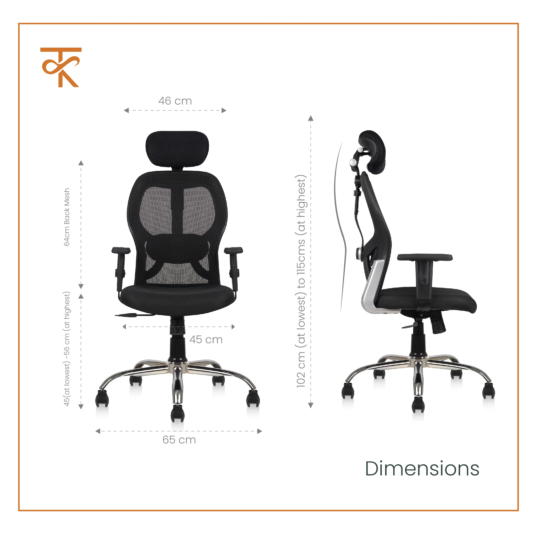 Matrix High Back Ergnomic Office Chair - Adjustable Lumbar Support & Headrest, Breathable Mesh, 360° Swivel, Height/Tilt Adjustment (Black) - Image 3