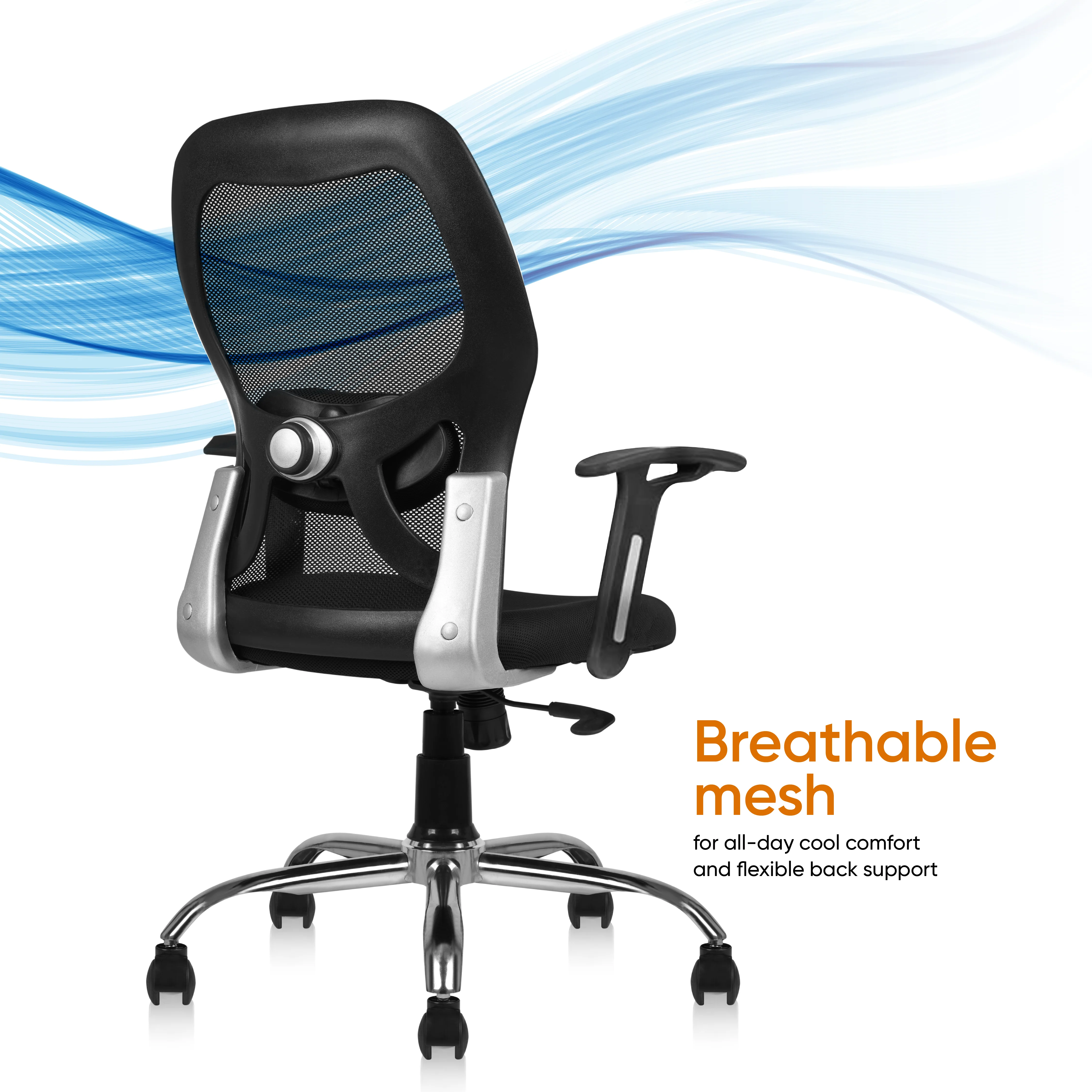 Matrix Mid Back Mesh Office Chair - Ergonomic with Fixed Armrest & Tilt Lock, Height Adjustable, 6 Months Warranty (Black) - Image 5