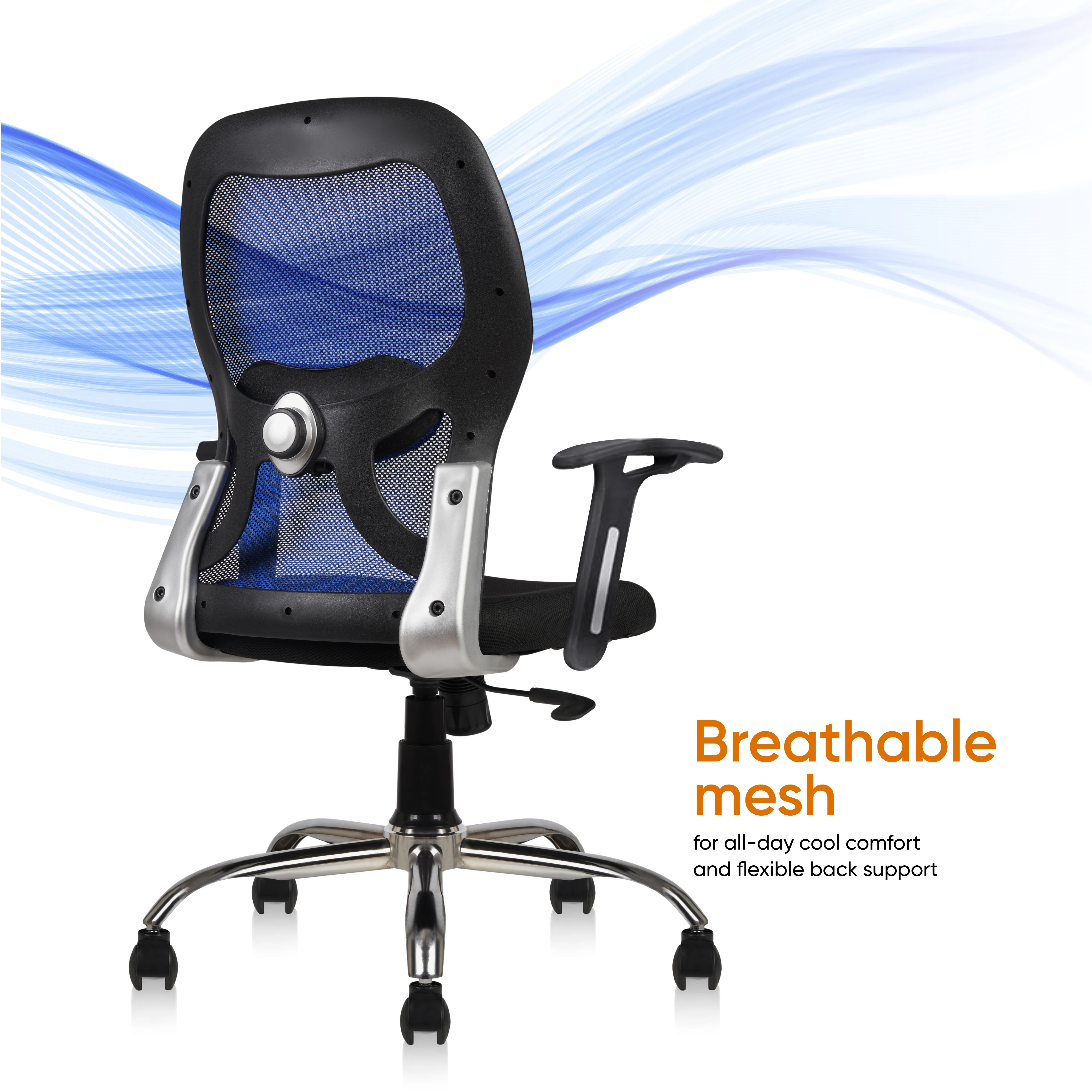 Matrix Mid Back Mesh Office Chair - Ergonomic with Fixed Armrest & Tilt Lock, Height Adjustable, 6 Months Warranty (Blue) - Image 5