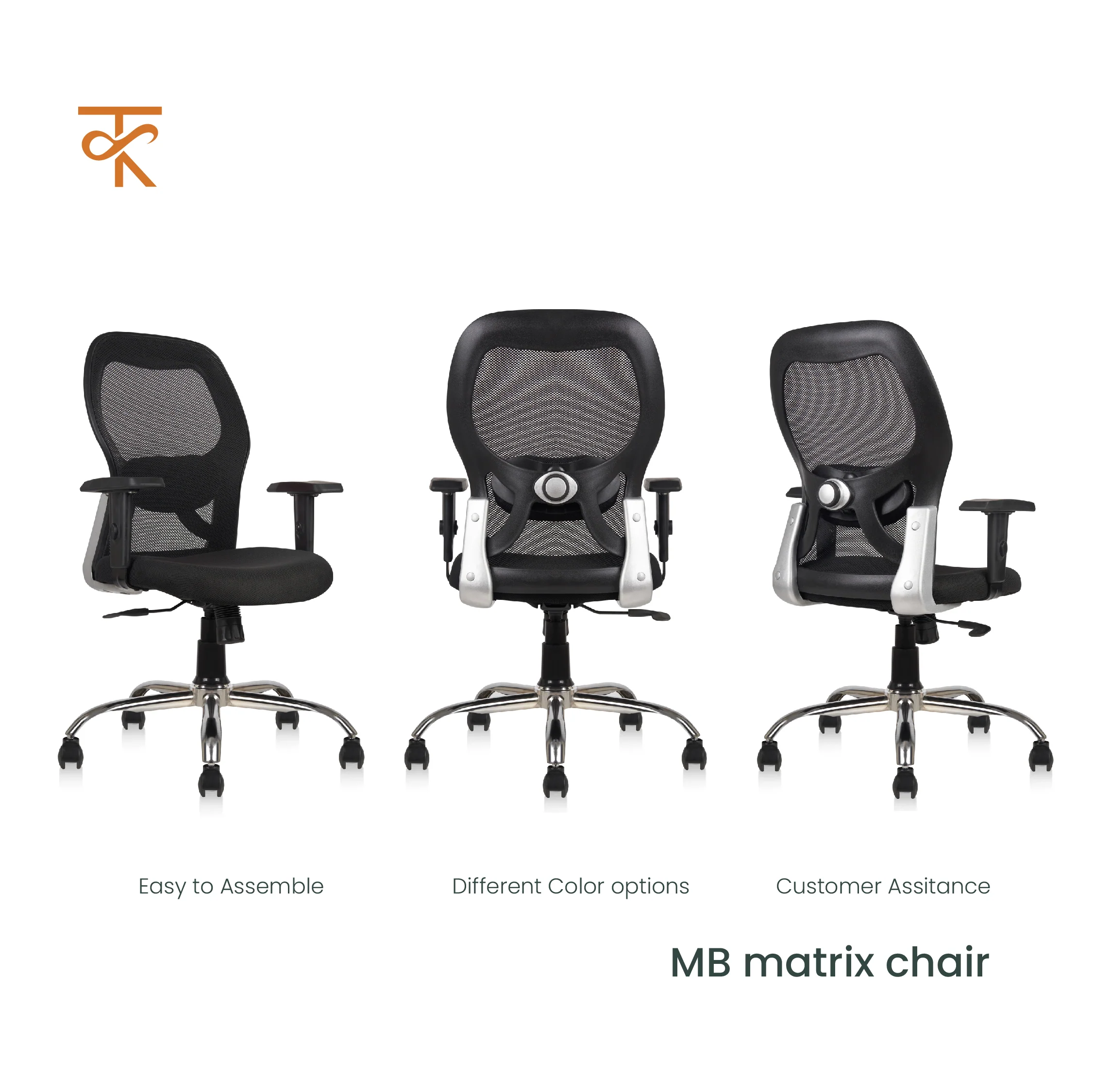 Matrix Mid Back Mesh Office Chair - Ergonomic with Adjustable Armrest & Tilt Lock, Height Adjustable, 6 Months Warranty (Black) - Image 5
