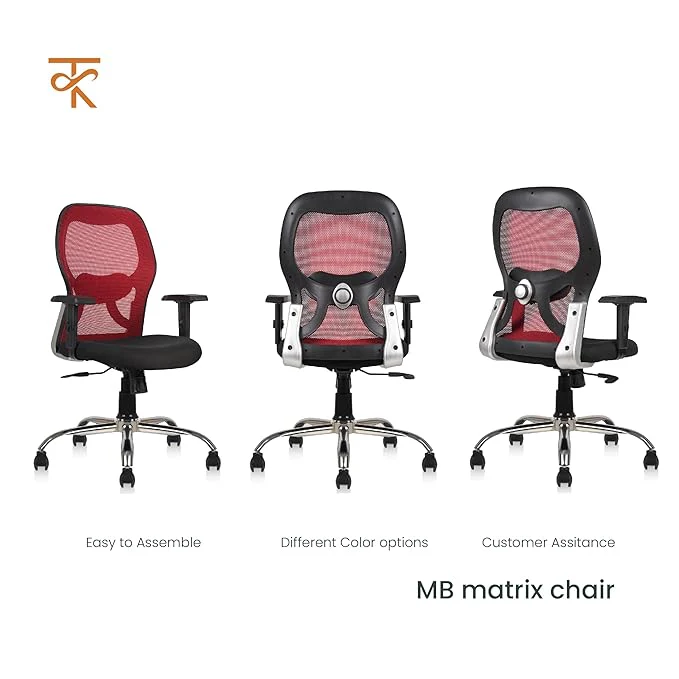 Matrix Mid Back Mesh Office Chair - Ergonomic with Adjustable Armrest & Tilt Lock, Height Adjustable, 6 Months Warranty (Red) - Image 5