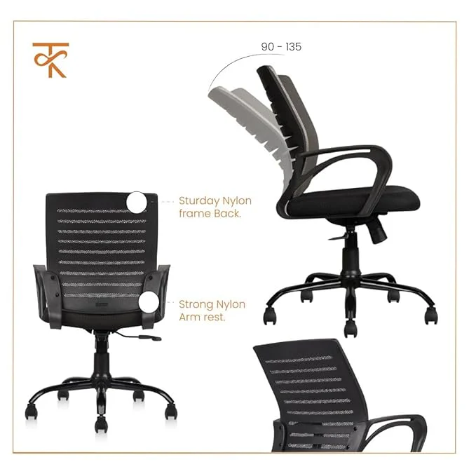 Aaram Mid Back Mesh Erogonomic Office Chair - Adjustable Height & Tilt, 360° Swivel - 6 Months Warranty (Grey) - Image 4