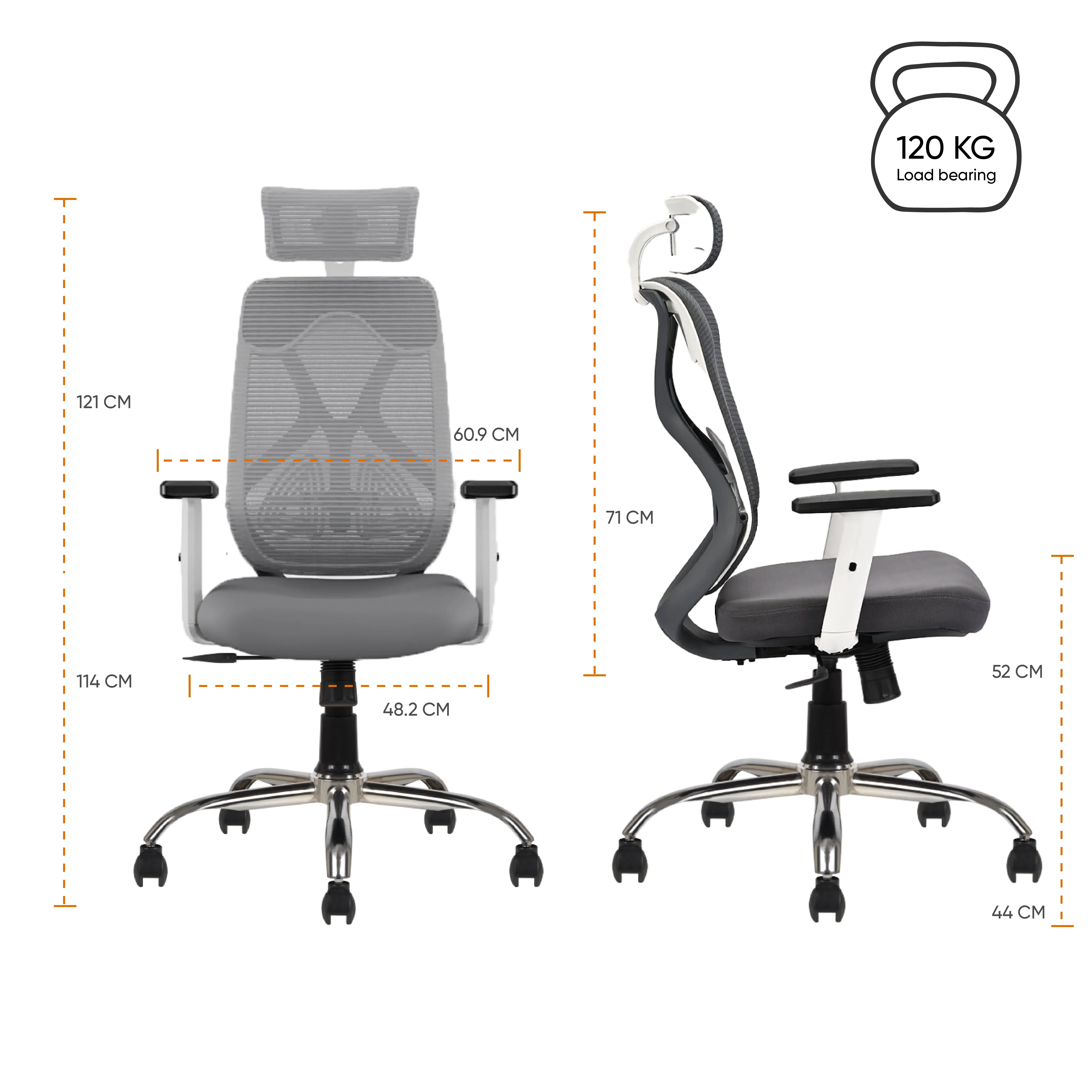 Modesty High Back Office Chair (White-Grey) - Image 3