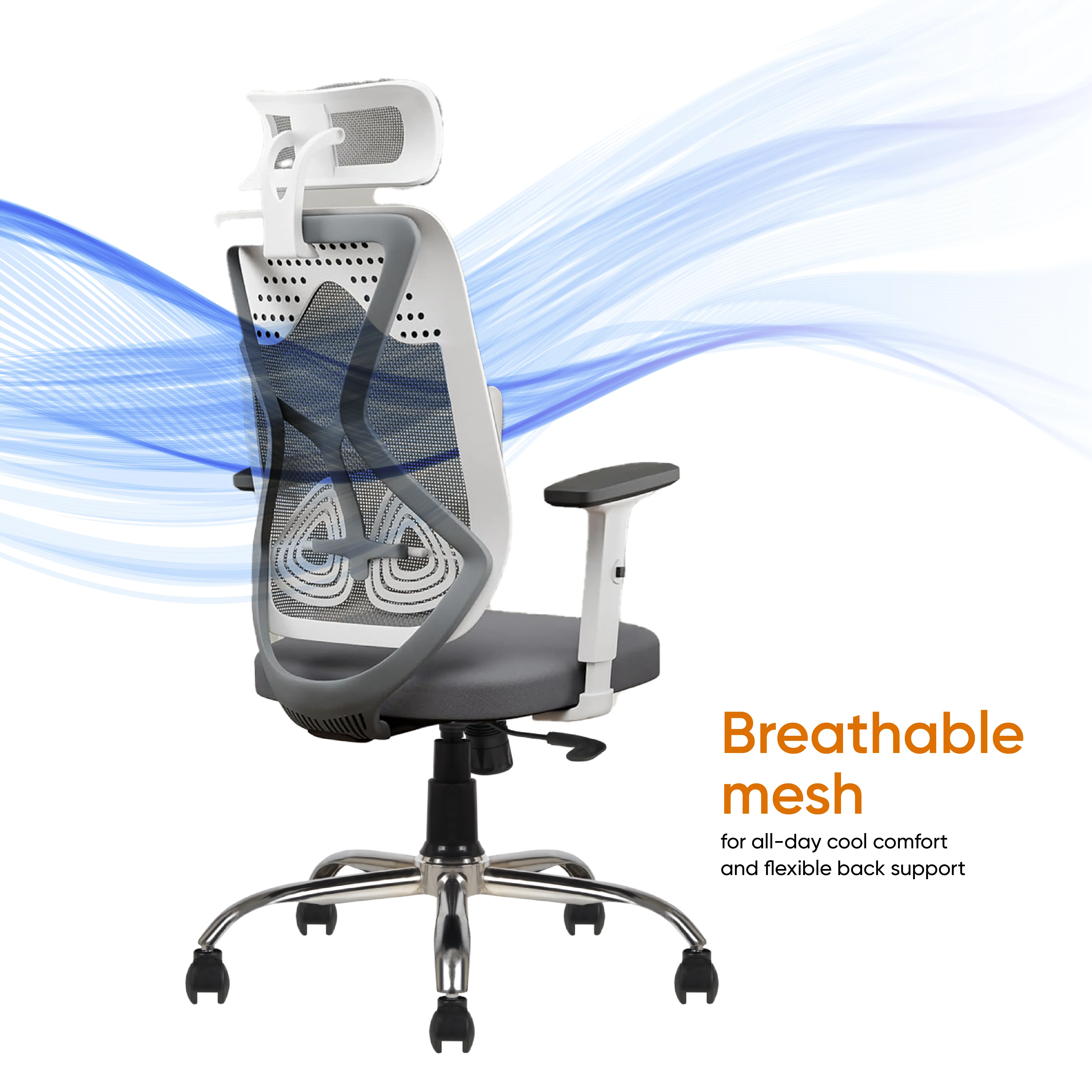 Modesty High Back Office Chair (White-Grey) - Image 5