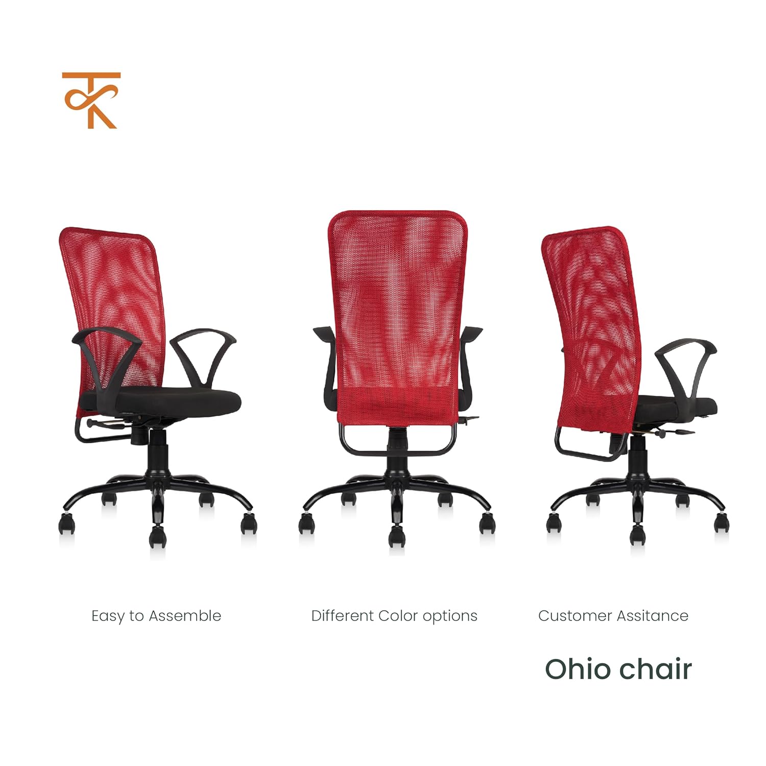 Ohio Sigma High Back Erogonomic Office Chair- Adjustable & Comfortable Mesh Chair with 135° Recline (Red) - Image 5