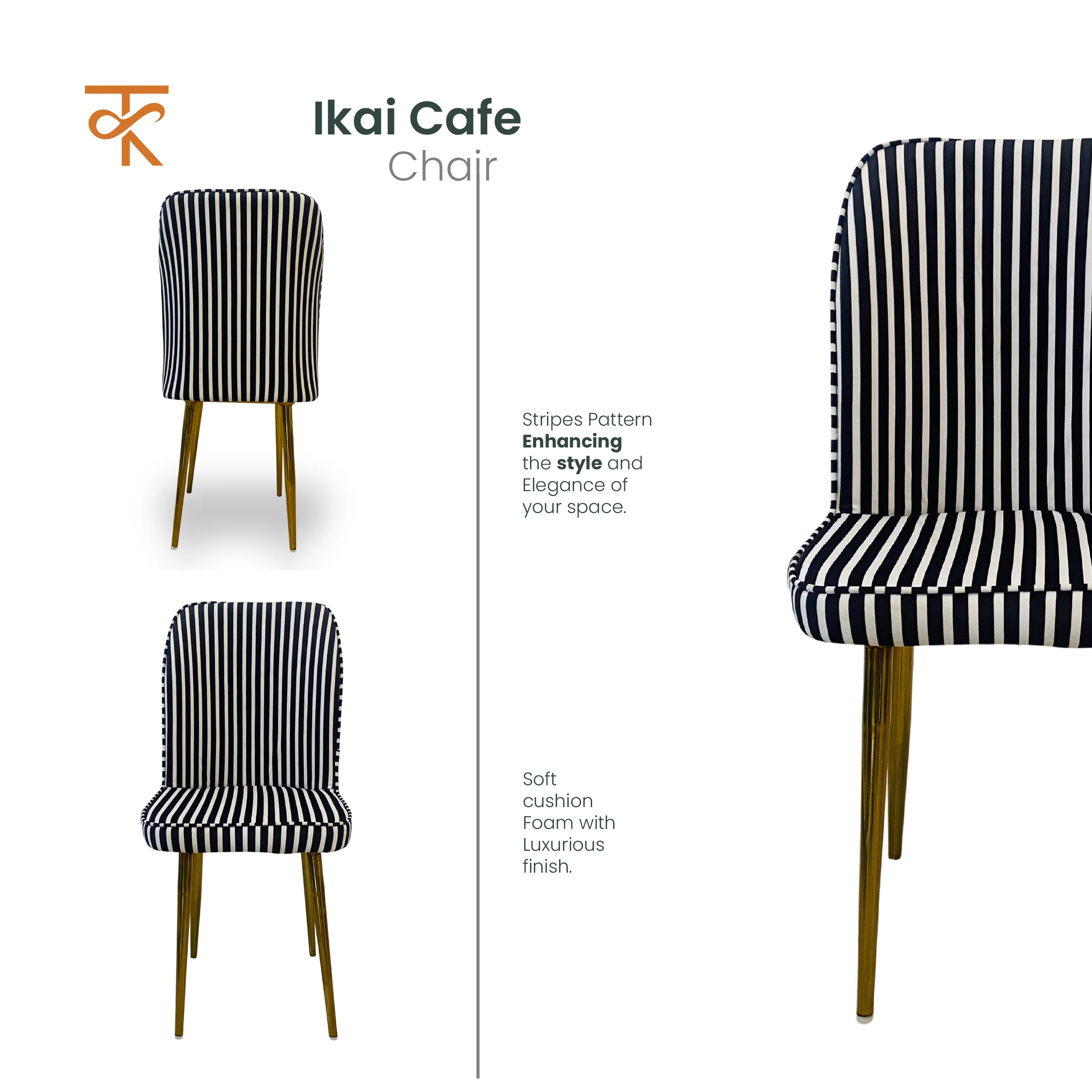 Ikai Retro Premium Dining Chair Modern Velvet Accent Chair for Living Room, Bedroom & Dining with Heavy-Duty Black coated Legs , 6 Months Warranty, Black & White   (Pack 1) - Image 5