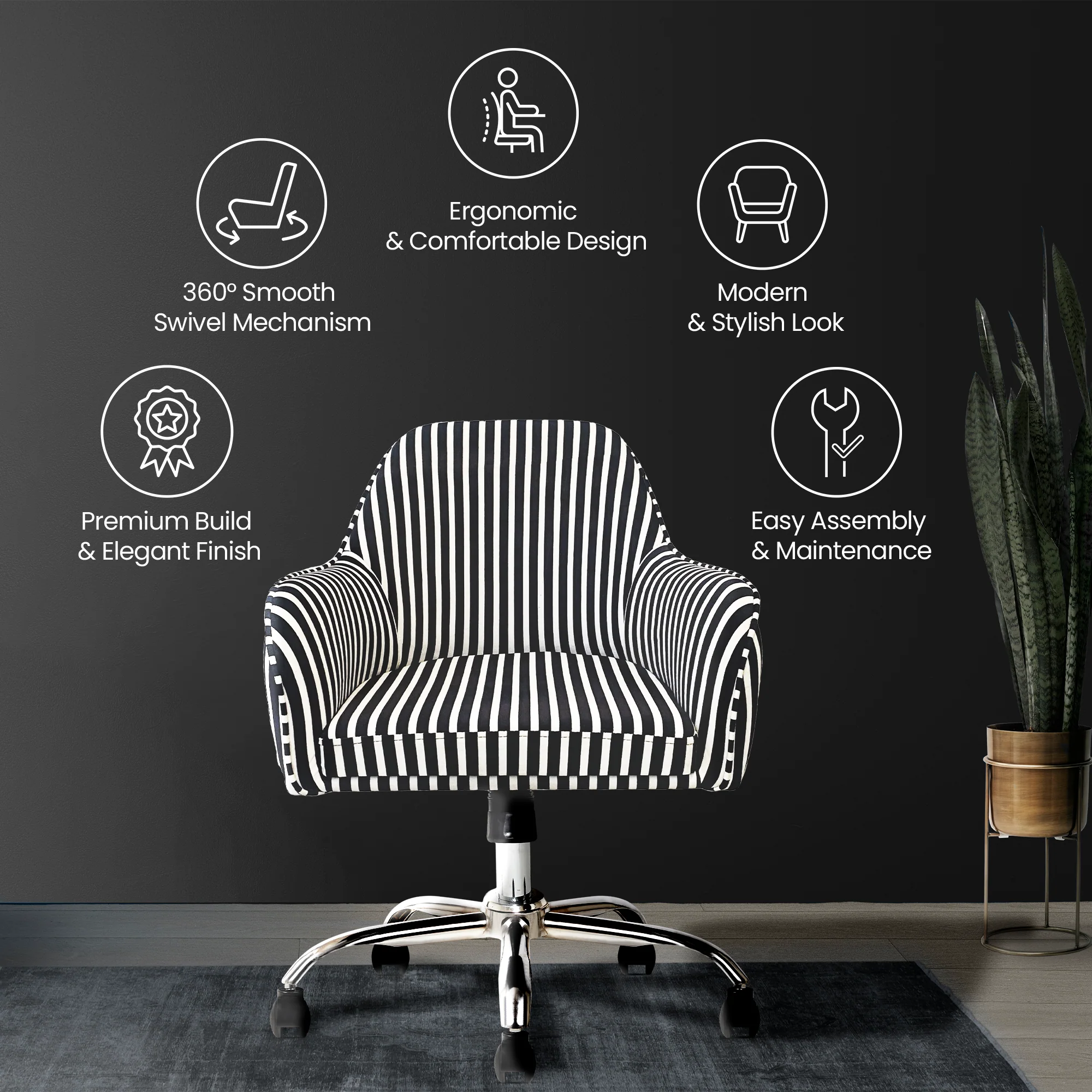 Retro Classic Office Chair  Adjustable Height, Tilt Lock, 360∞ Swivel, Heavy Duty Metal Base , 6 Months Warranty - Black & White - Image 3