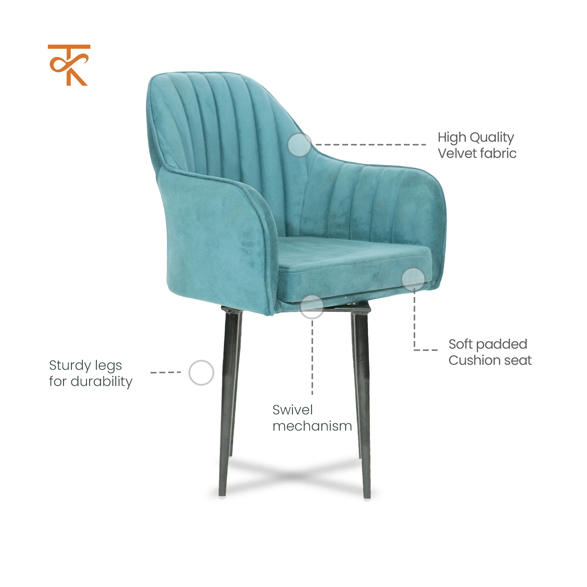 Aksh Velvet Swivel Accent Chair - Premium Lounge Chair for Living Room, Bedroom & Decor, 6 Months Warranty - Teal Green - Image 3