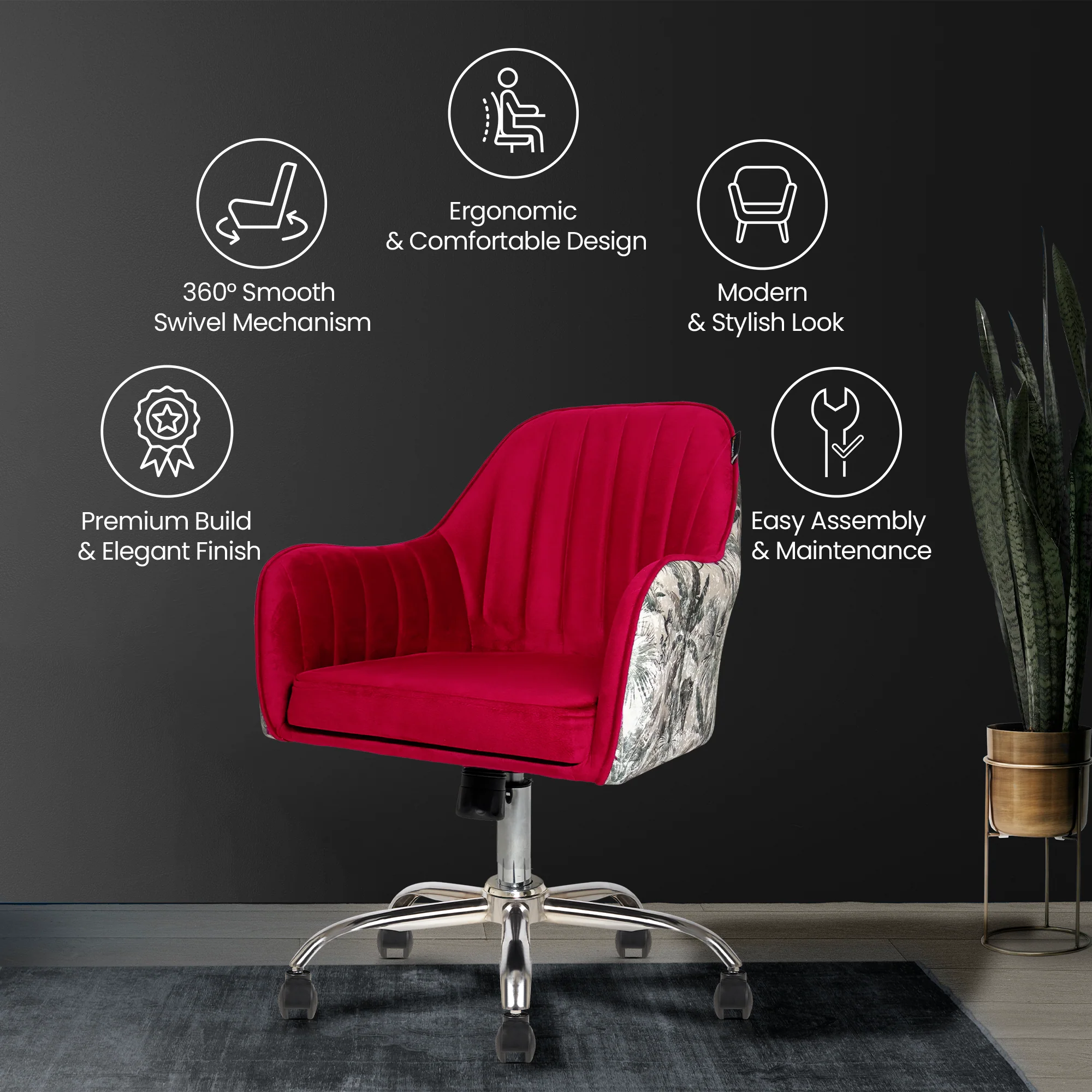 Sherni Accent Chair For Office - Adjustable Height, Tilt Lock, 360° Swivel, Heavy Duty Metal Base (Laila Pink) - Image 3