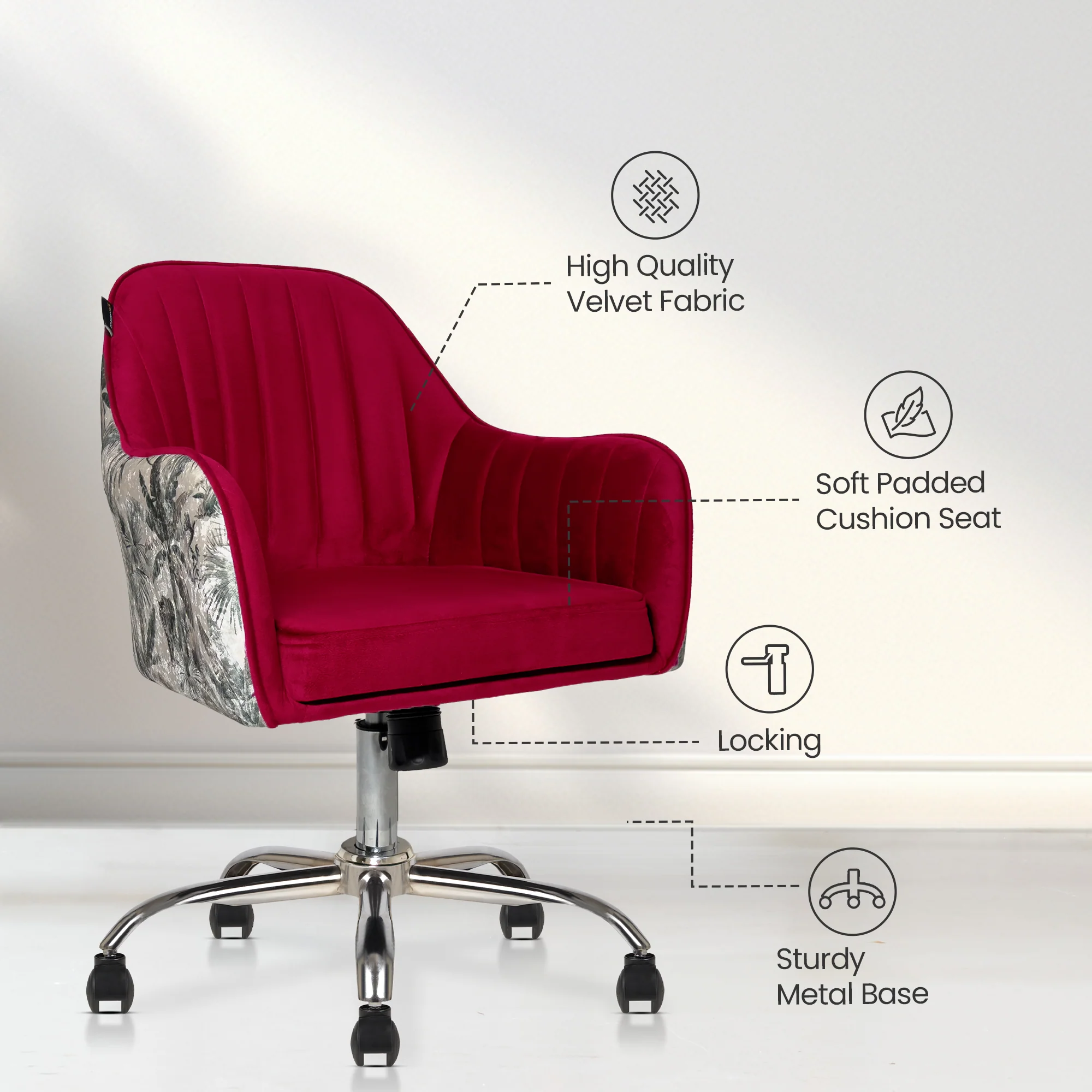 Sherni Accent Chair For Office - Adjustable Height, Tilt Lock, 360° Swivel, Heavy Duty Metal Base (Laila Pink) - Image 5