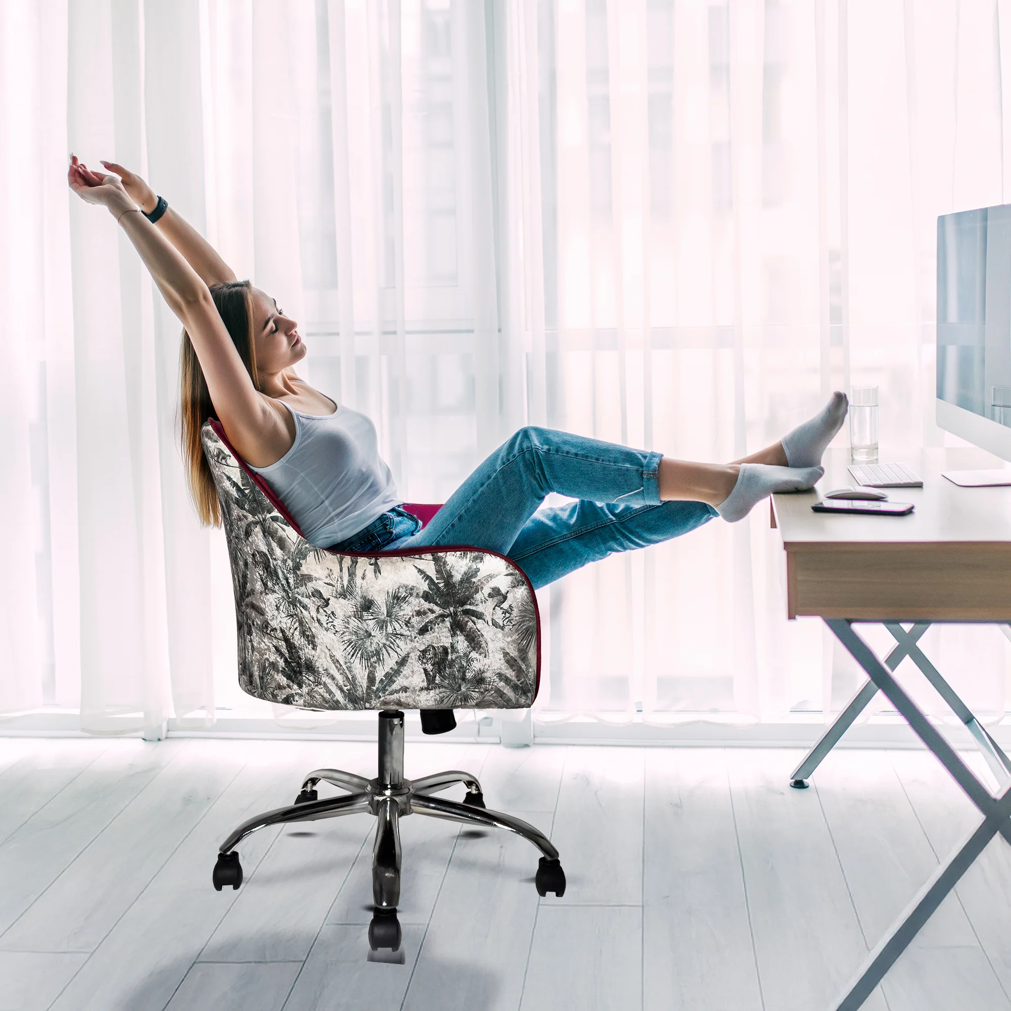 Sherni Accent Chair For Office - Adjustable Height, Tilt Lock, 360° Swivel, Heavy Duty Metal Base (Laila Pink) - Image 6