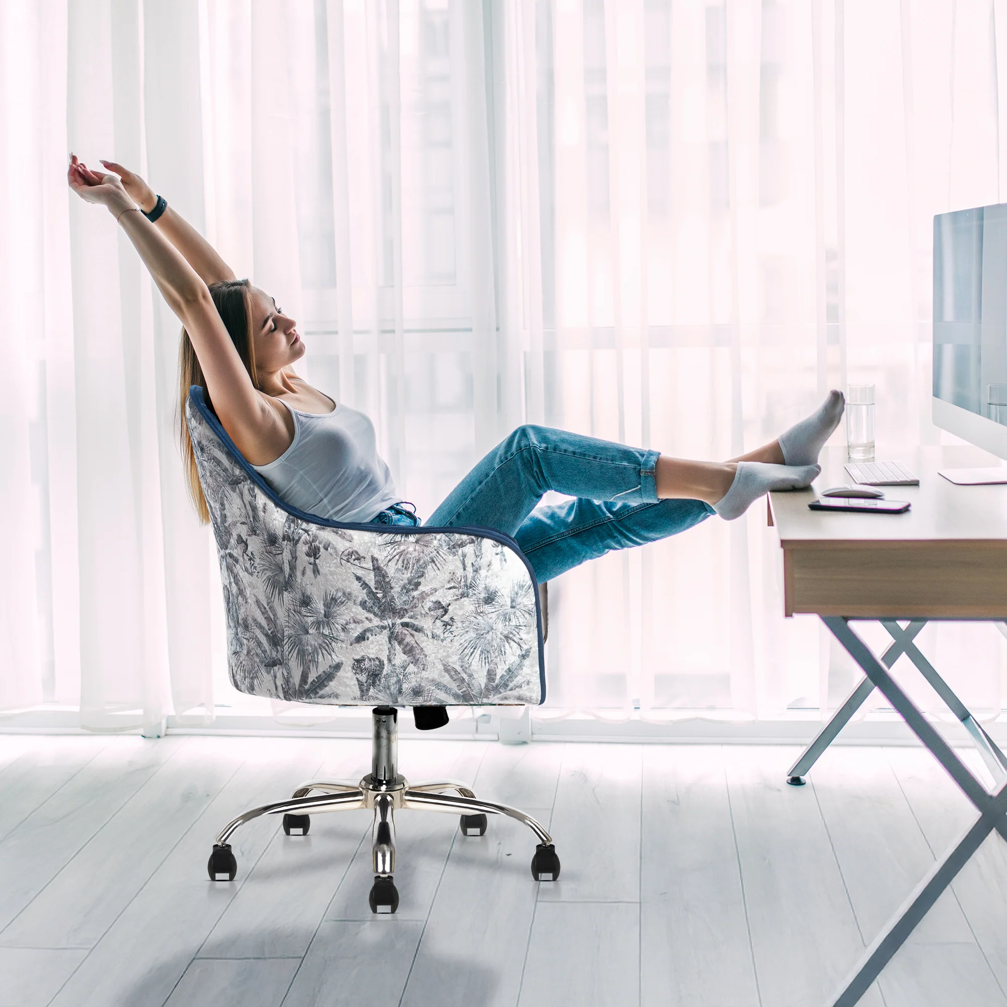 Sherni Accent Chair For Office - Adjustable Height, Tilt Lock, 360° Swivel, Heavy Duty Metal Base (Sapphire Blue) - Image 6