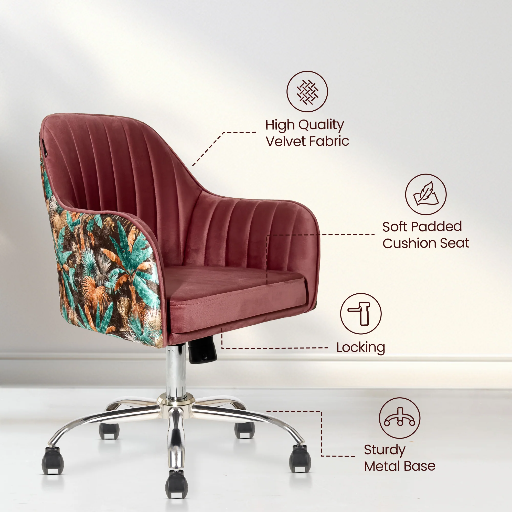 Sherni Accent Chair For Office - Adjustable Height, Tilt Lock, 360° Swivel, Heavy Duty Metal Base (Mauve Pink) - Image 5