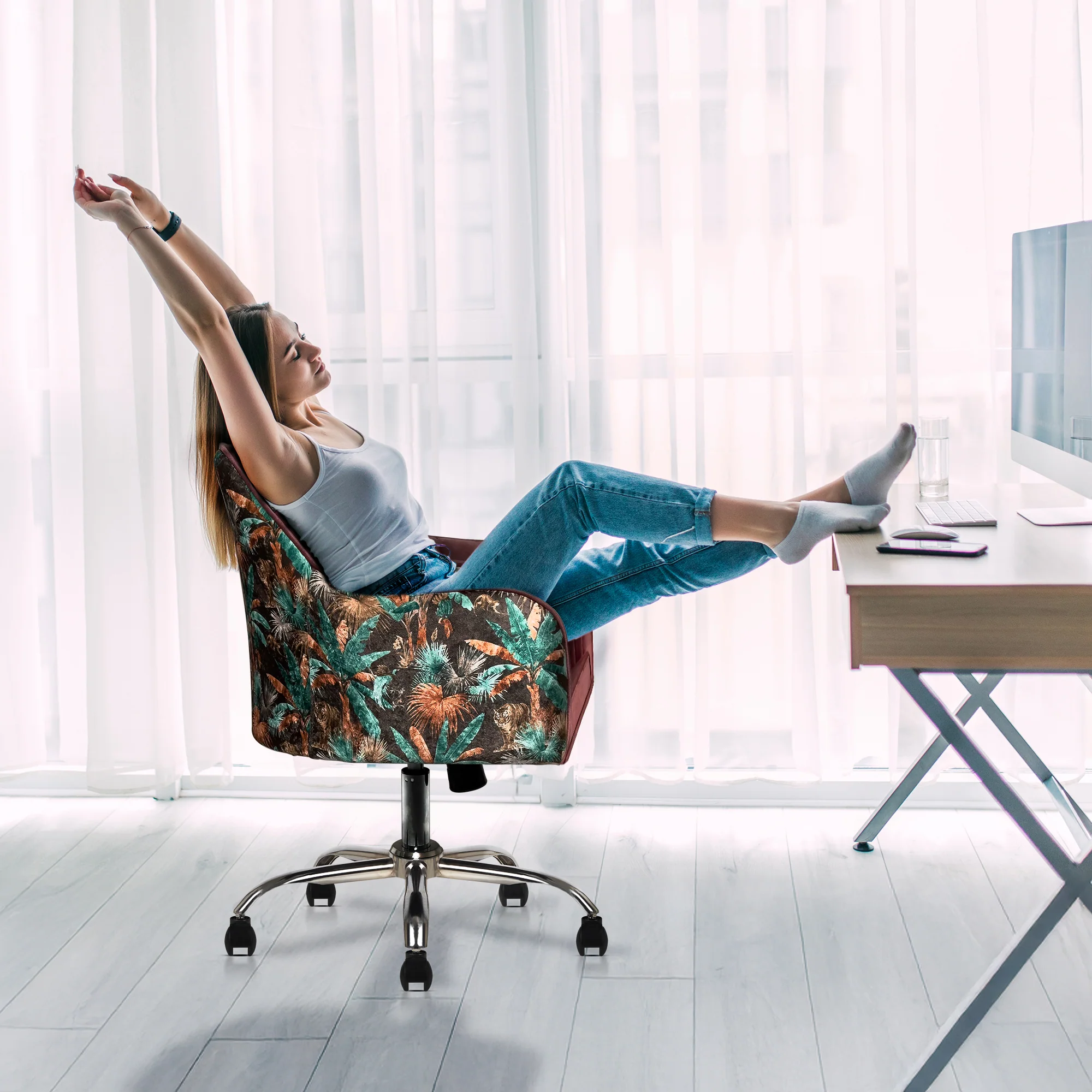 Sherni Accent Chair For Office - Adjustable Height, Tilt Lock, 360° Swivel, Heavy Duty Metal Base (Mauve Pink) - Image 7