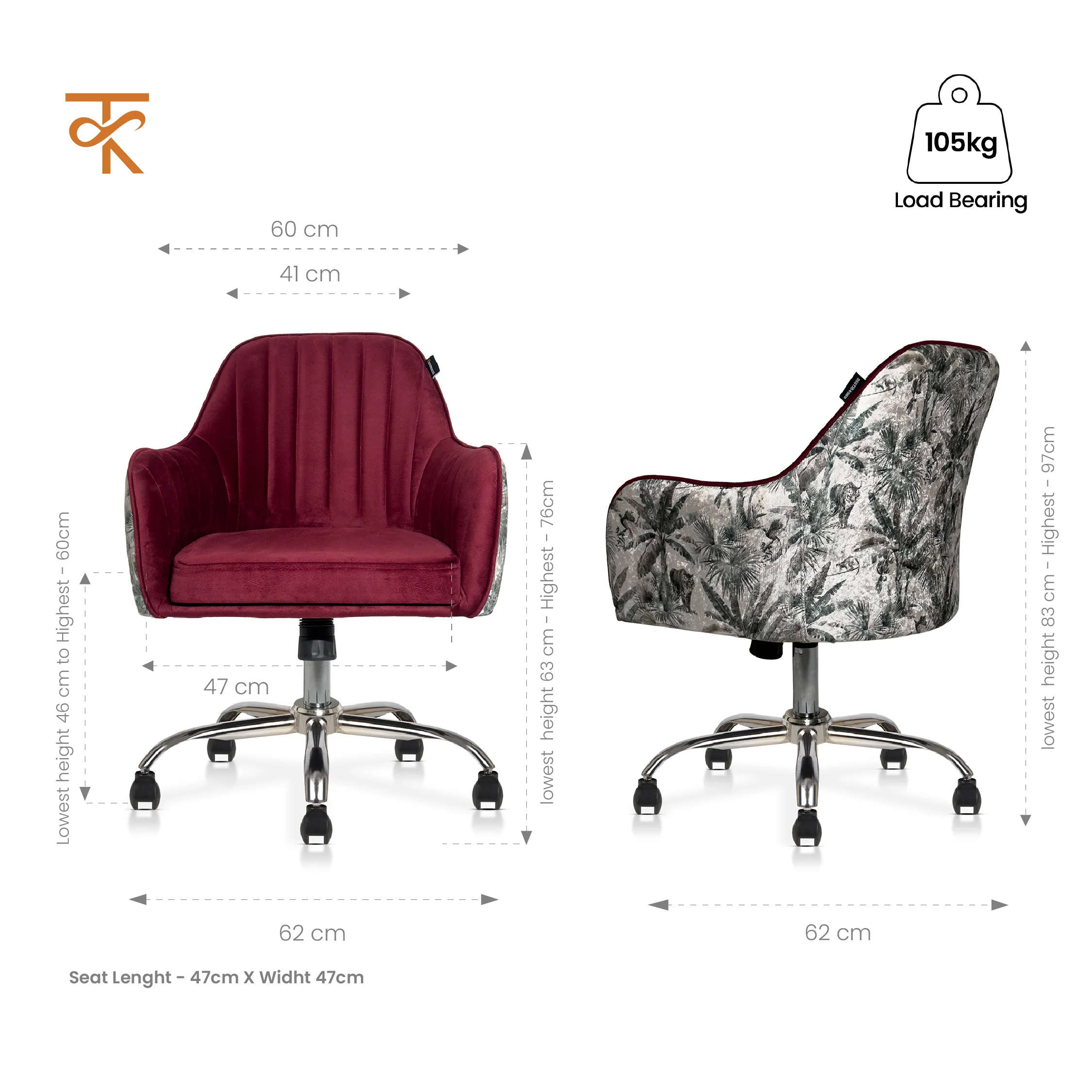 Sherni Accent Chair for Office - Adjustable Height, Tilt Lock, 360° Swivel, Heavy Duty Metal Base (Scarlet Red) - Image 3