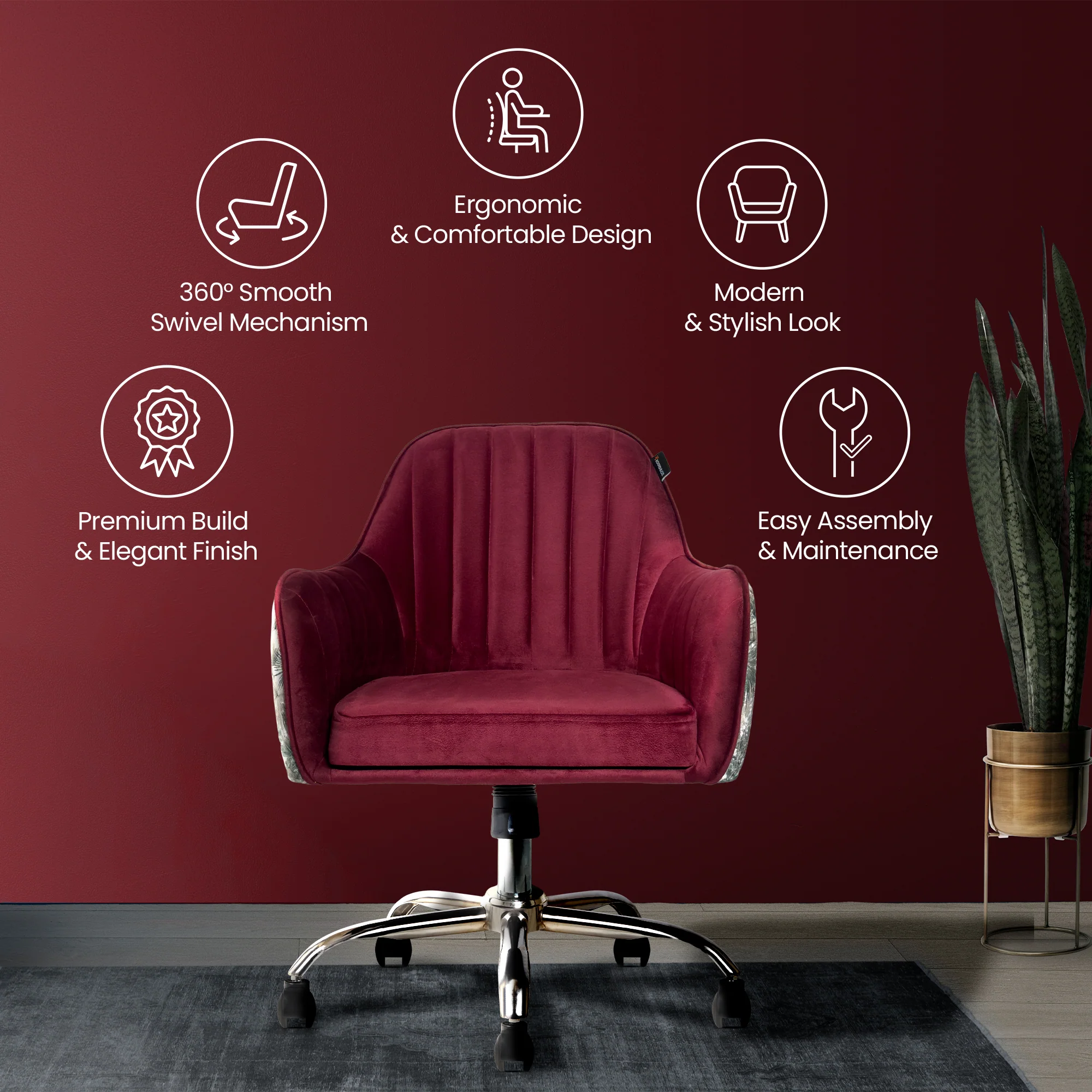 Sherni Accent Chair for Office - Adjustable Height, Tilt Lock, 360° Swivel, Heavy Duty Metal Base (Scarlet Red) - Image 4