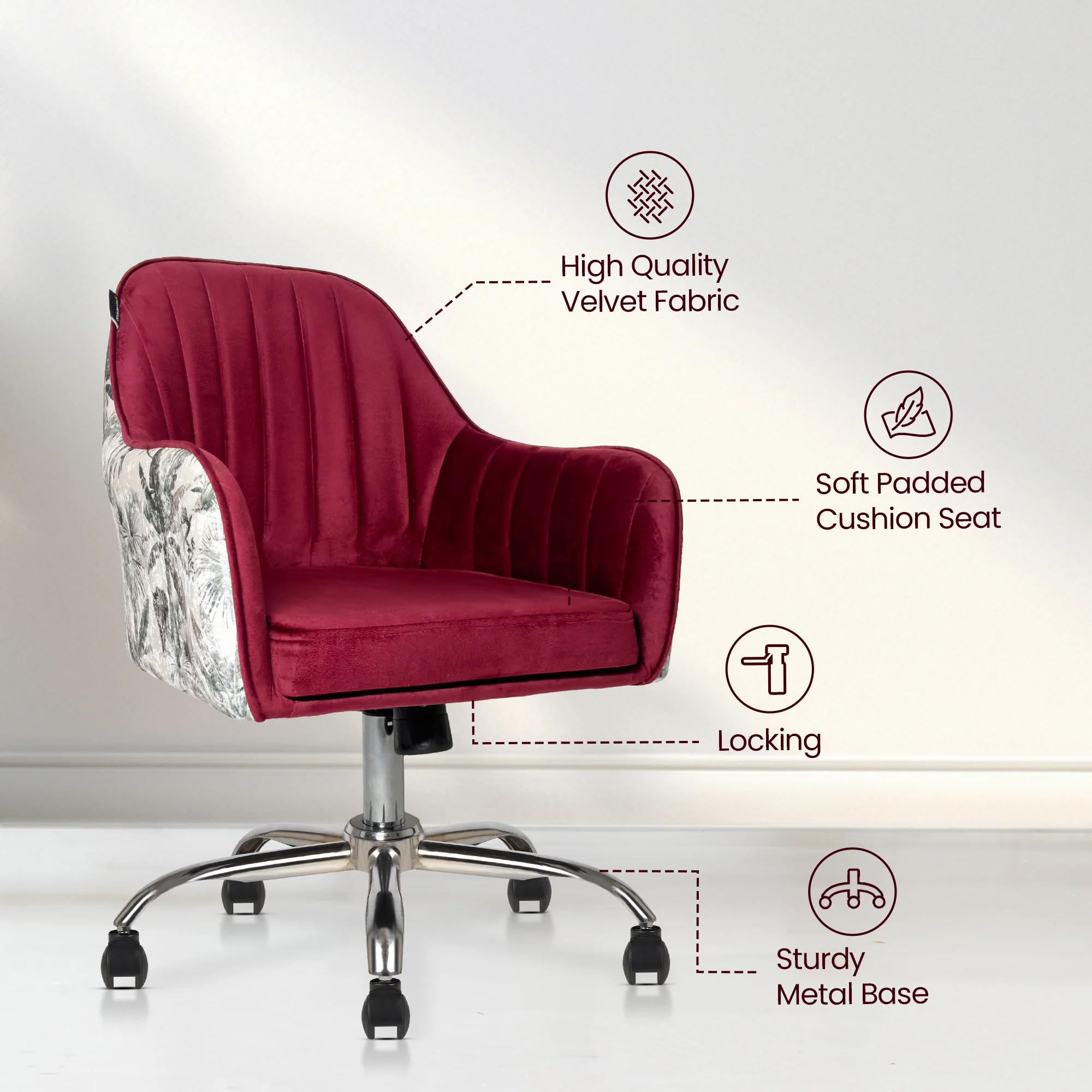 Sherni Accent Chair for Office - Adjustable Height, Tilt Lock, 360° Swivel, Heavy Duty Metal Base (Scarlet Red) - Image 5