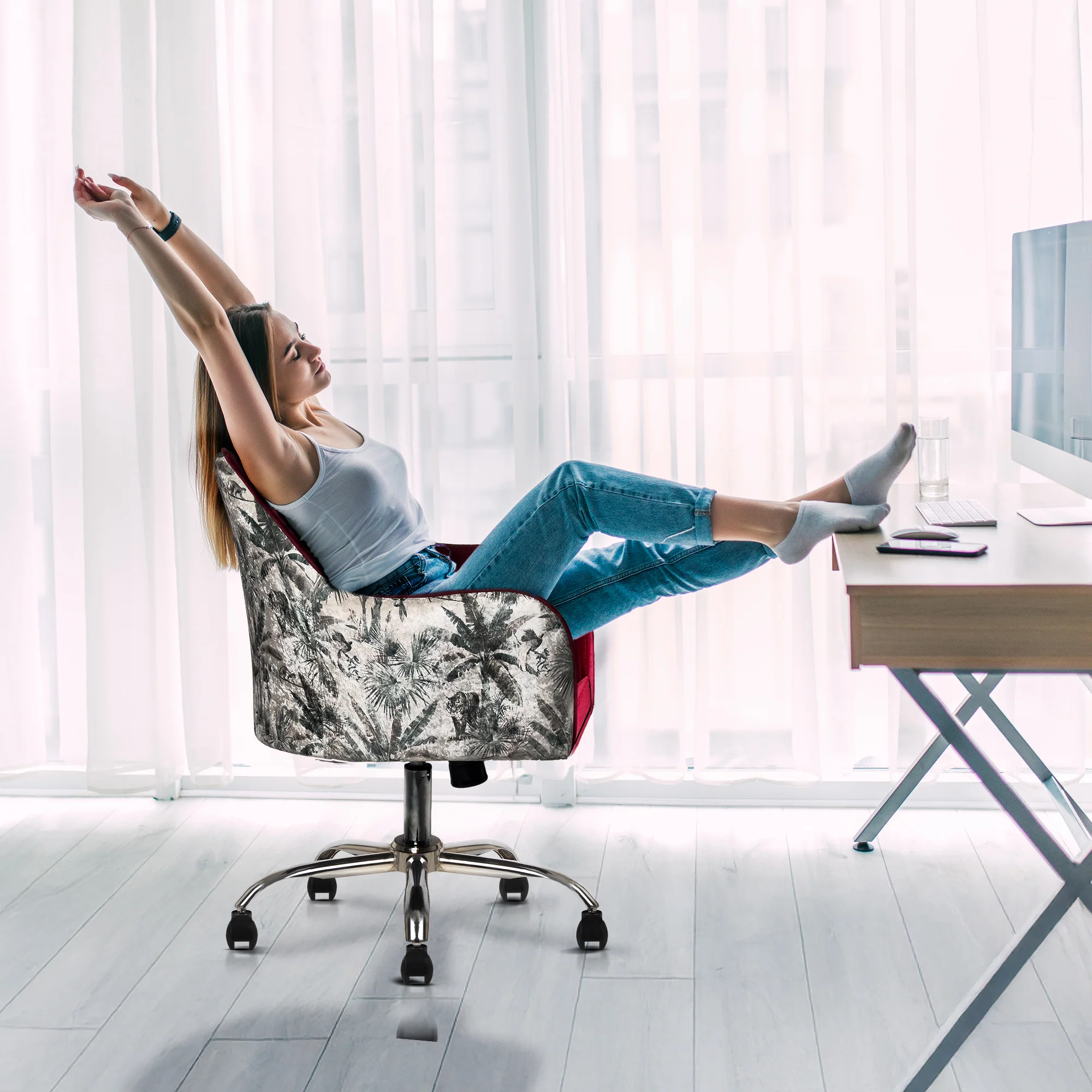 Sherni Accent Chair for Office - Adjustable Height, Tilt Lock, 360° Swivel, Heavy Duty Metal Base (Scarlet Red) - Image 7