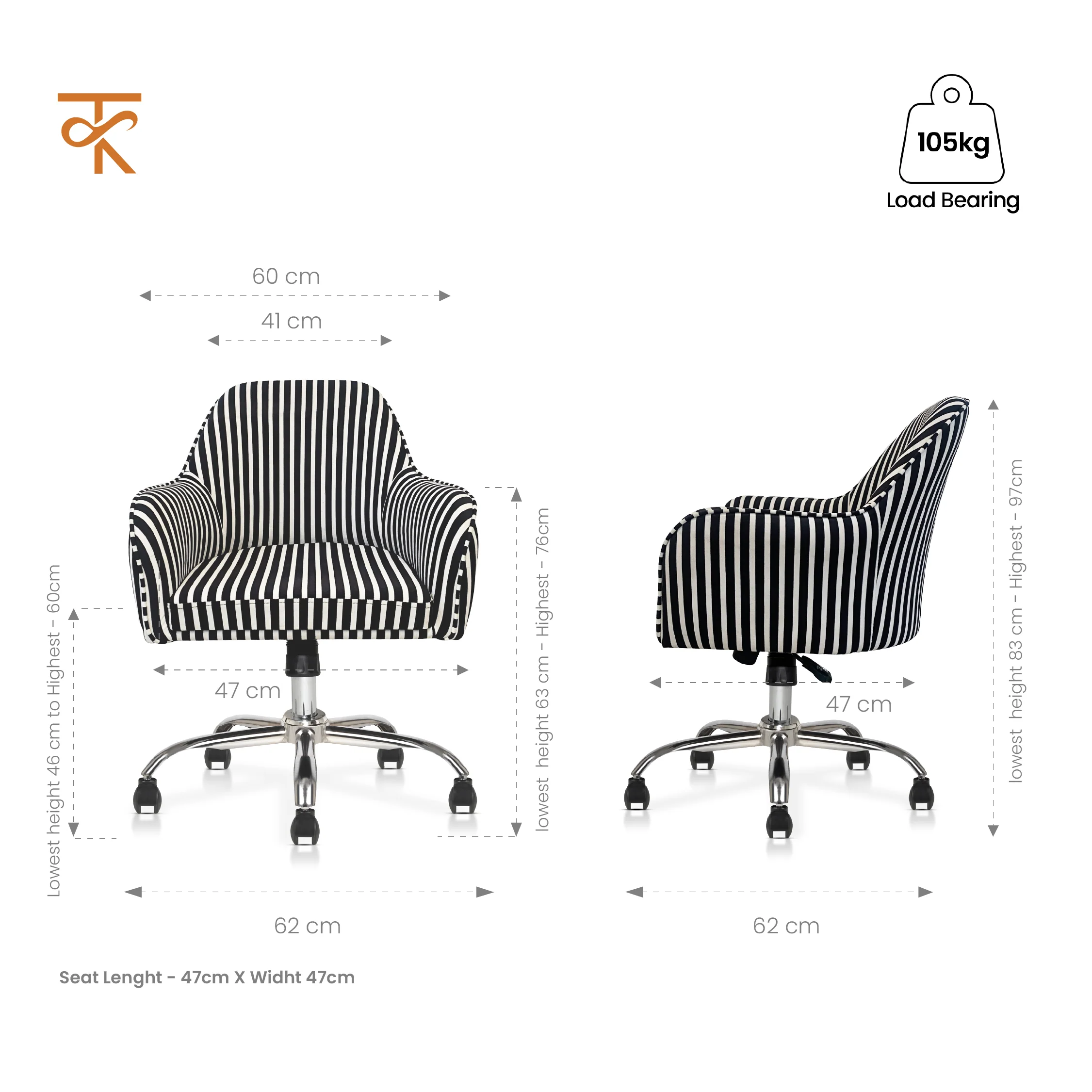 Sherni Accent Chair For Office - Adjustable Height, Tilt Lock, 360° Swivel, Heavy Duty Metal Base (Slate Grey) - Image 3